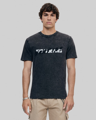 Black What Is denim patch t-shirt