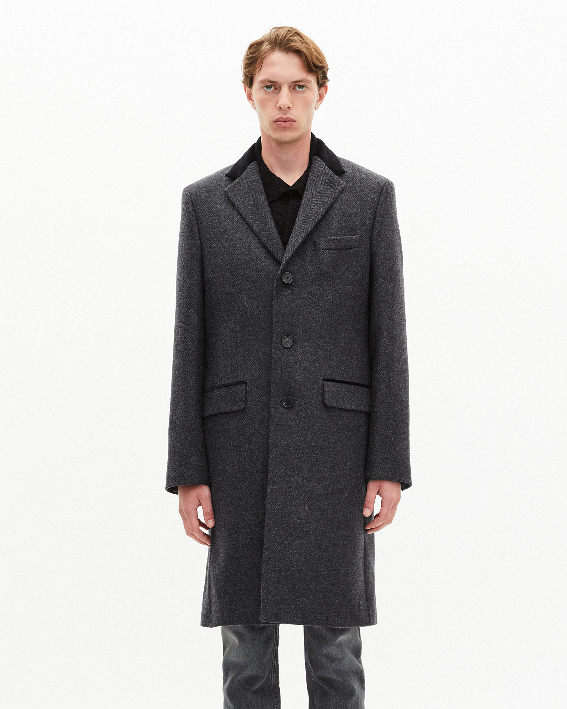 Long coat in anthracite grey wool