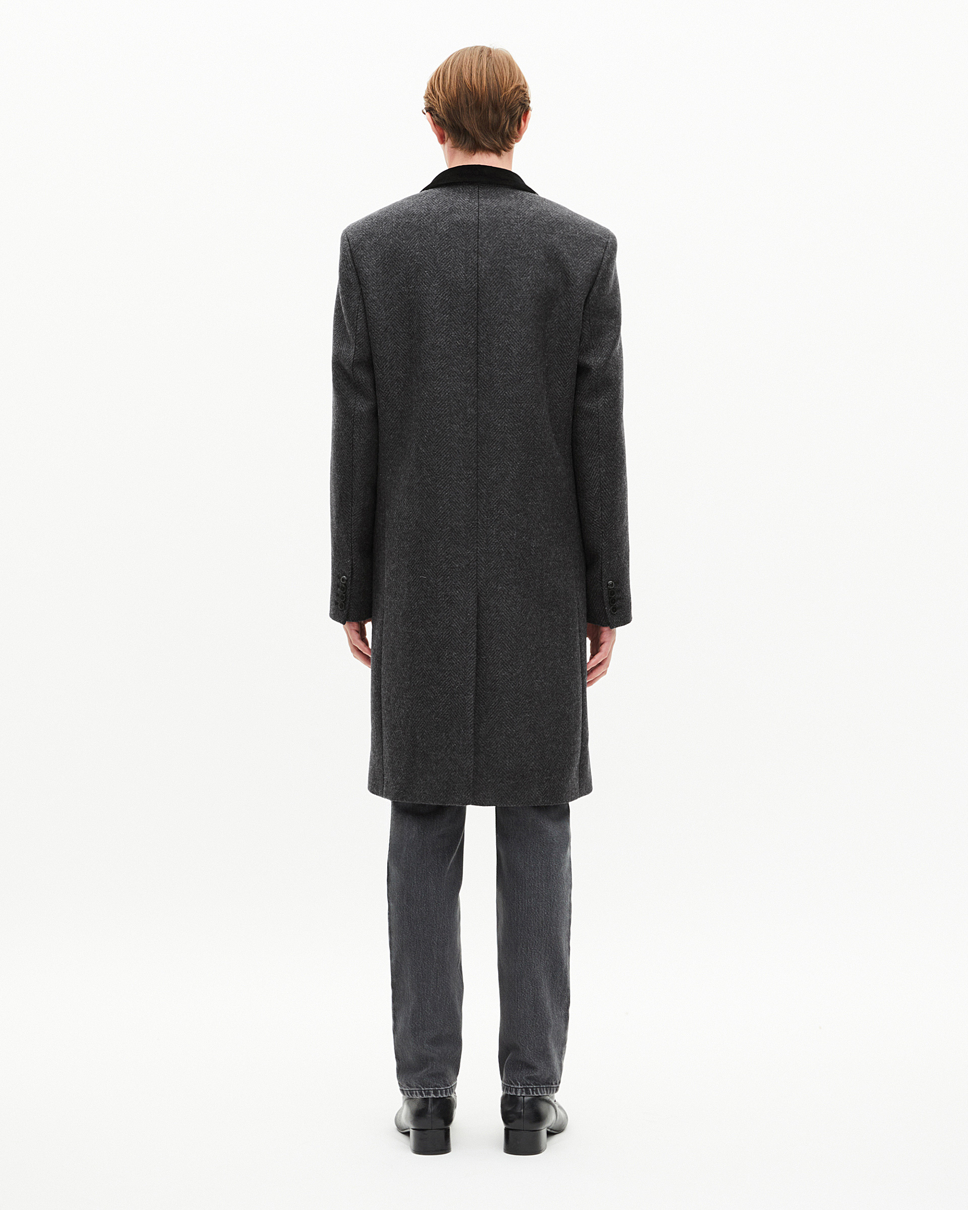 Long coat in anthracite grey wool