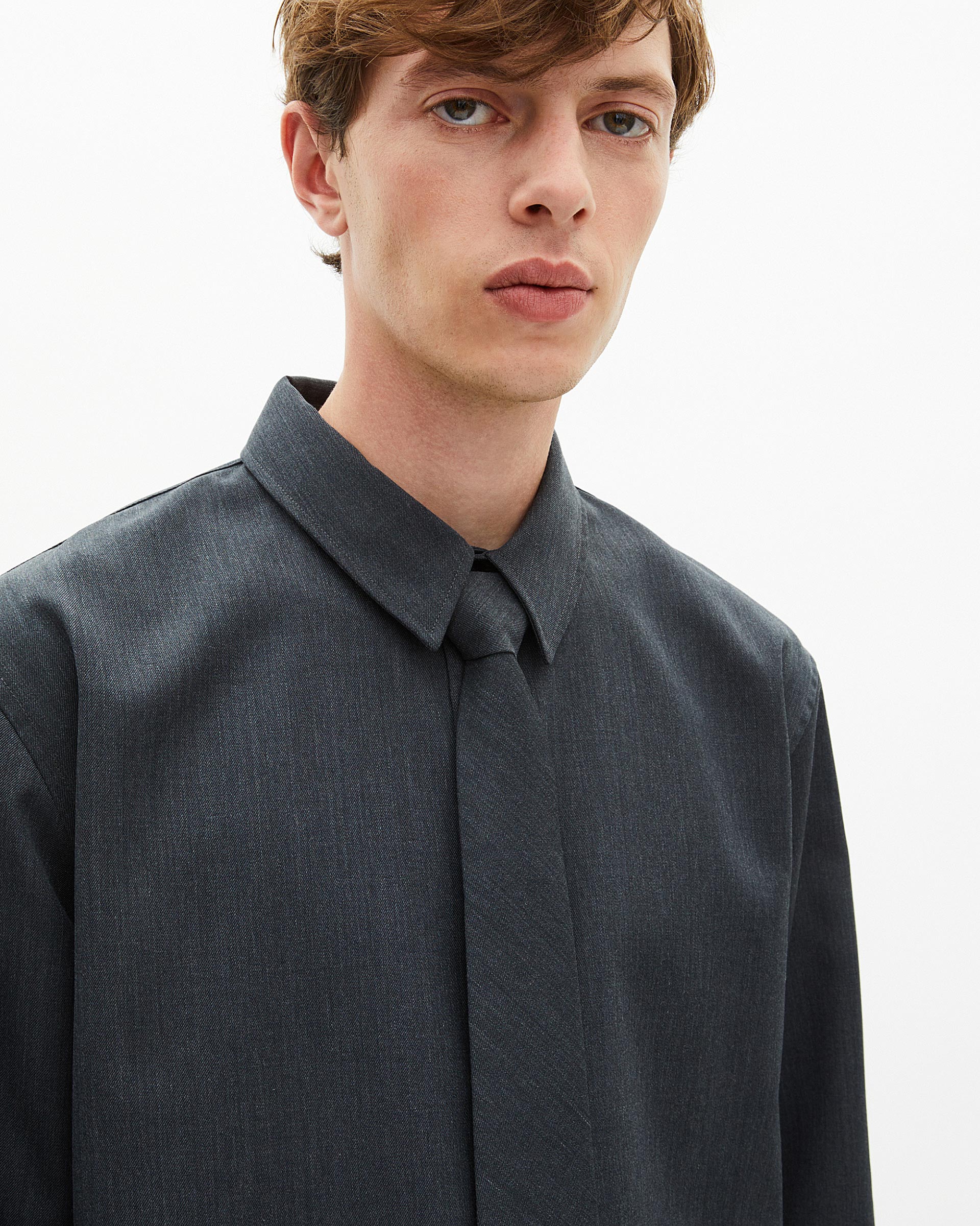 Dark gray wool blend shirt with tie