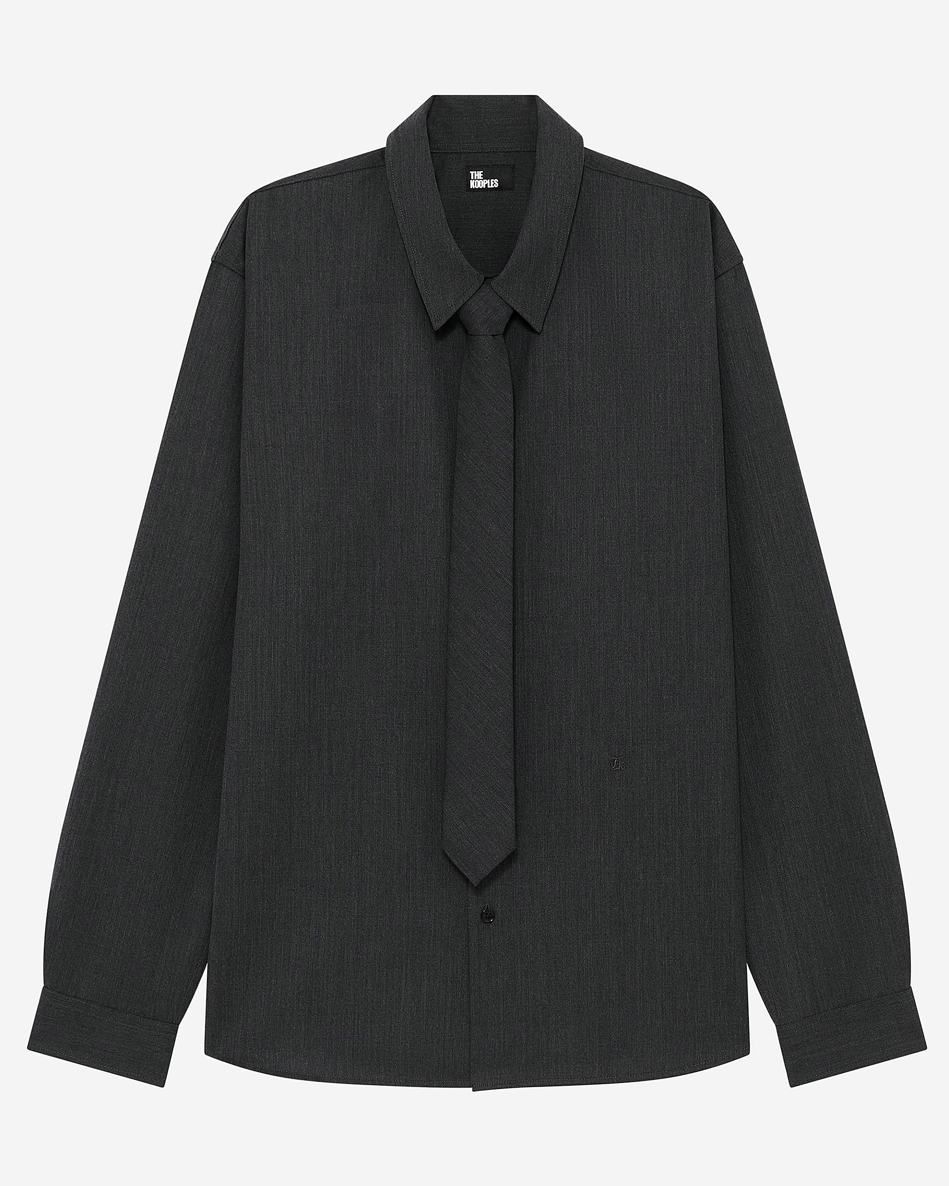 Dark gray wool blend shirt with tie