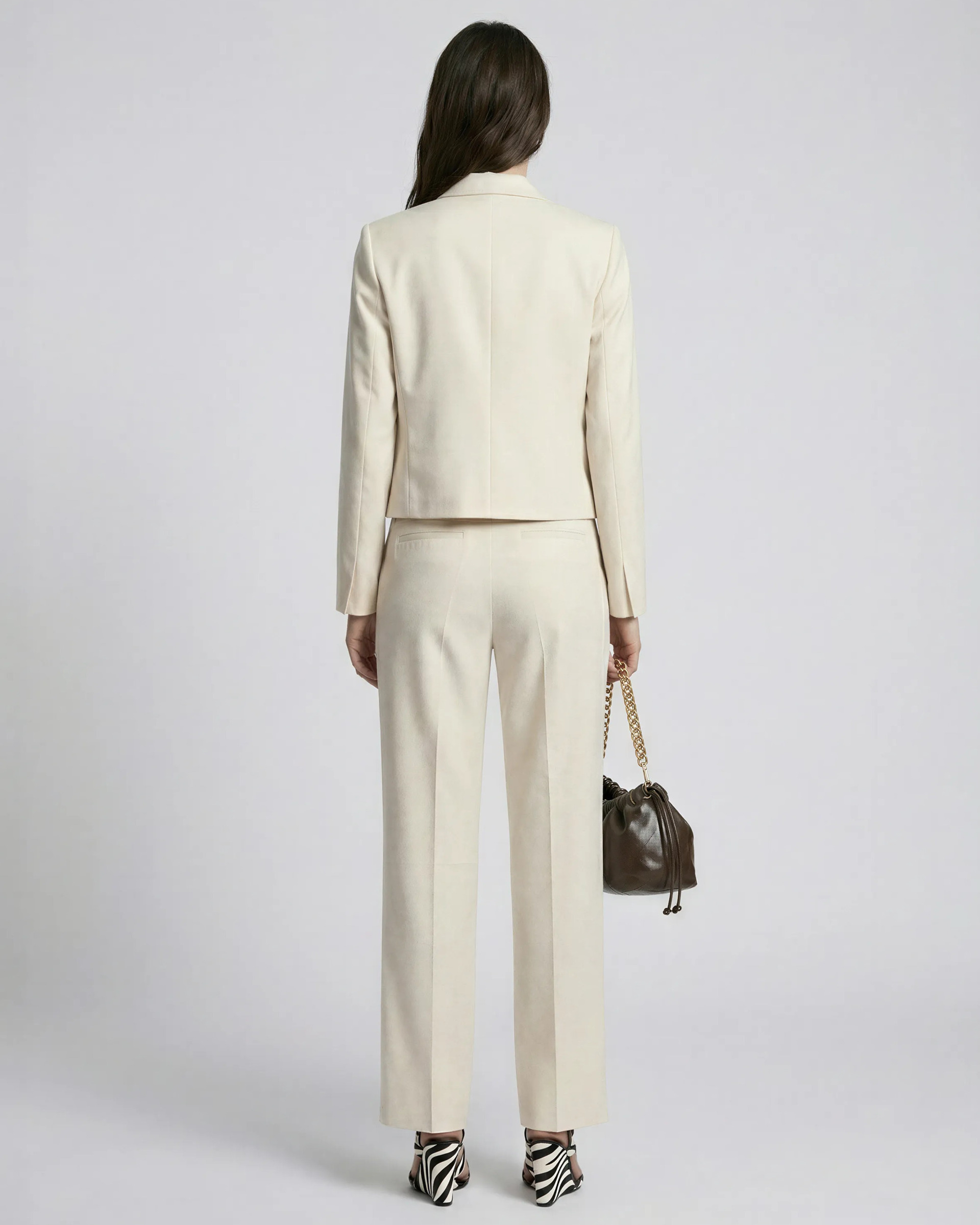 Wide-leg pants in beige linen and cotton
