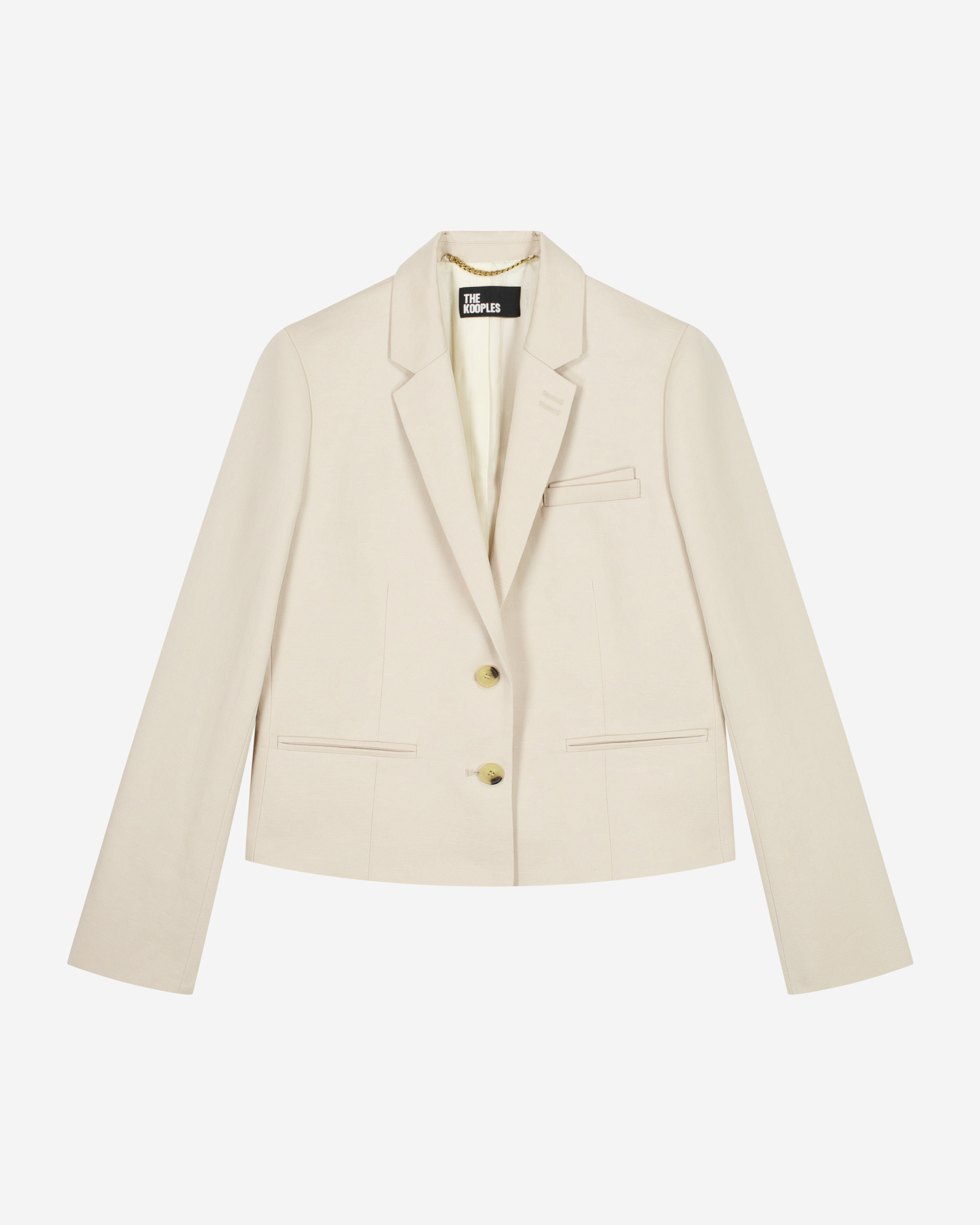 Short suit jacket in beige linen and cotton
