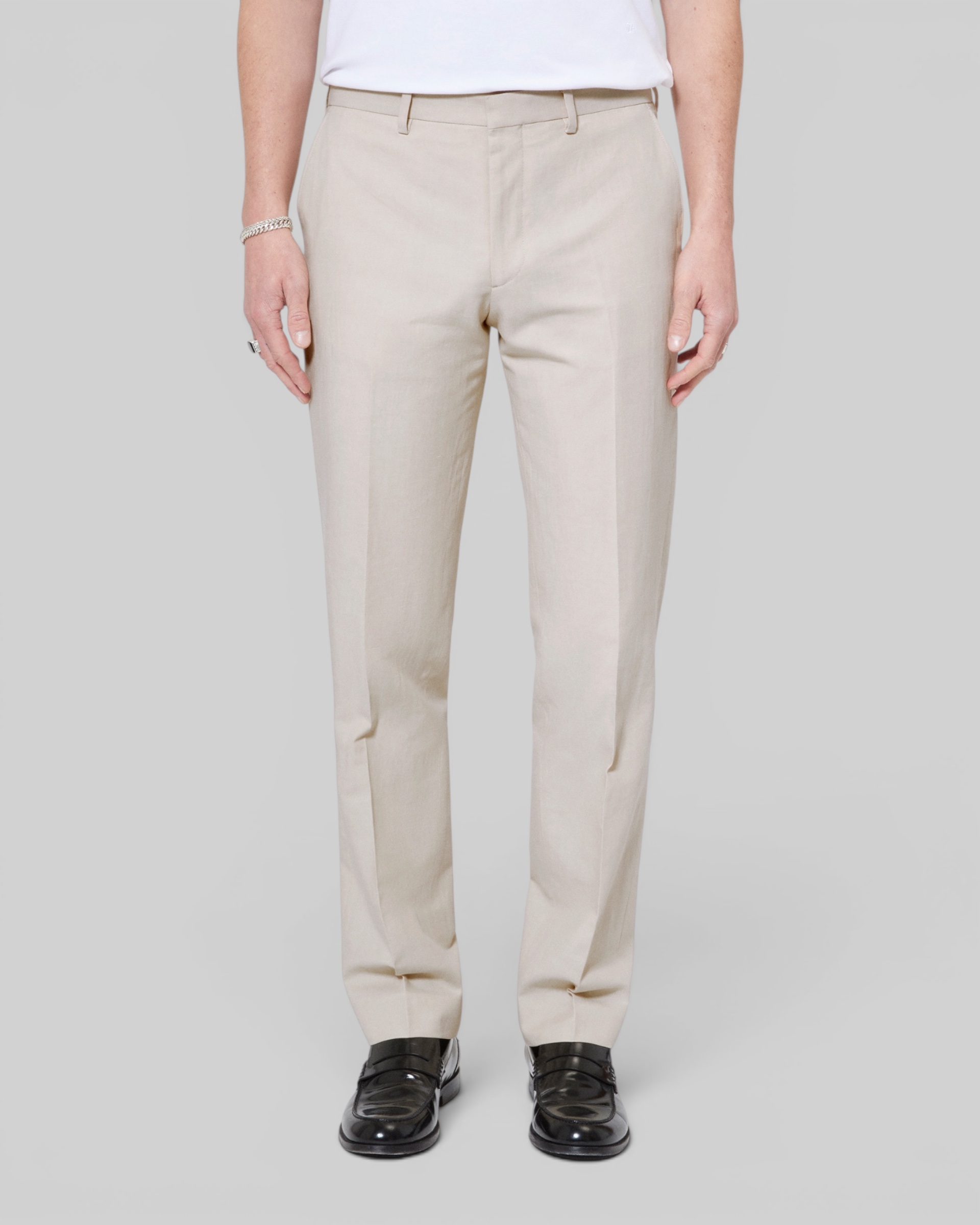 Beige cotton linen suit pants