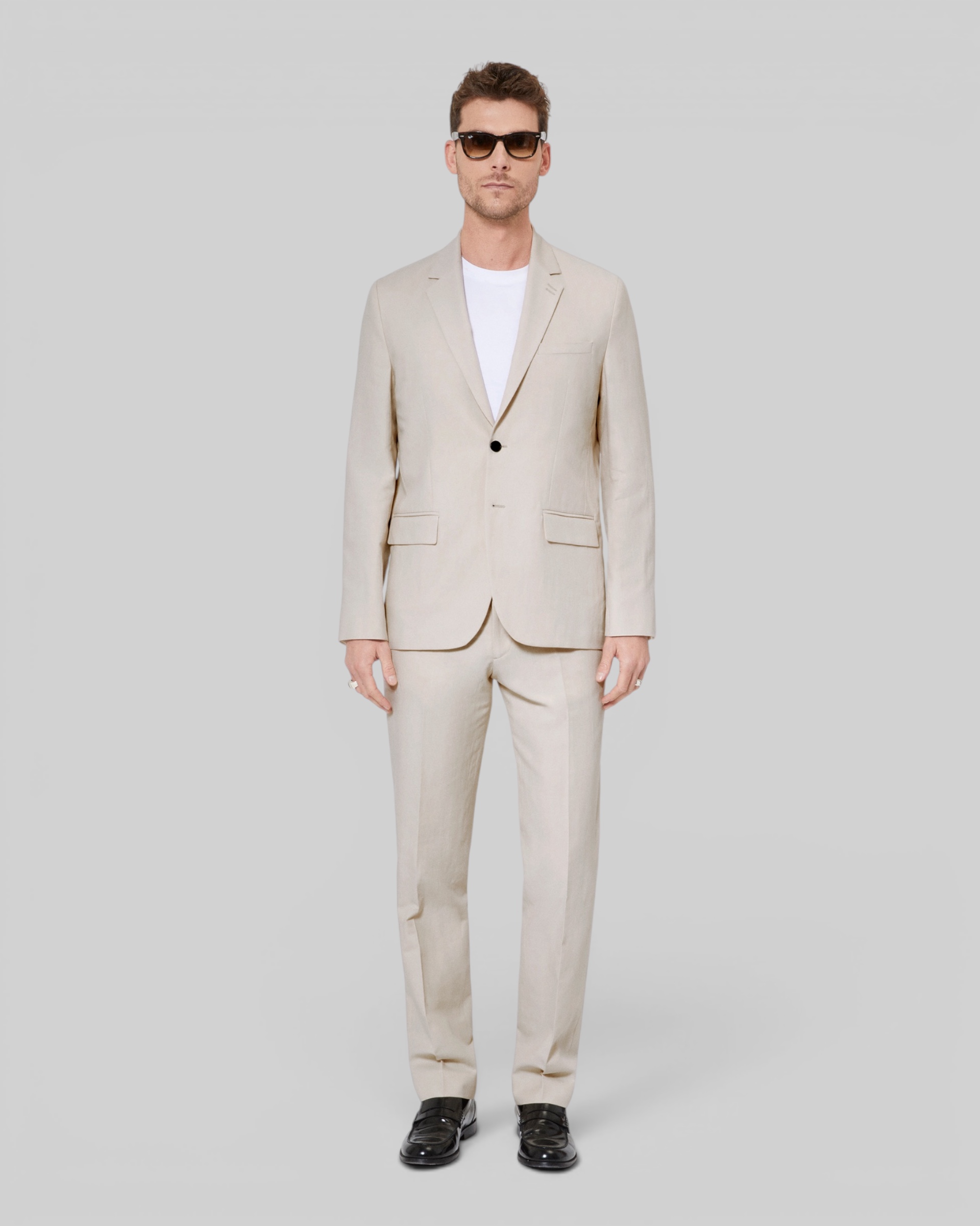 Beige cotton linen suit jacket
