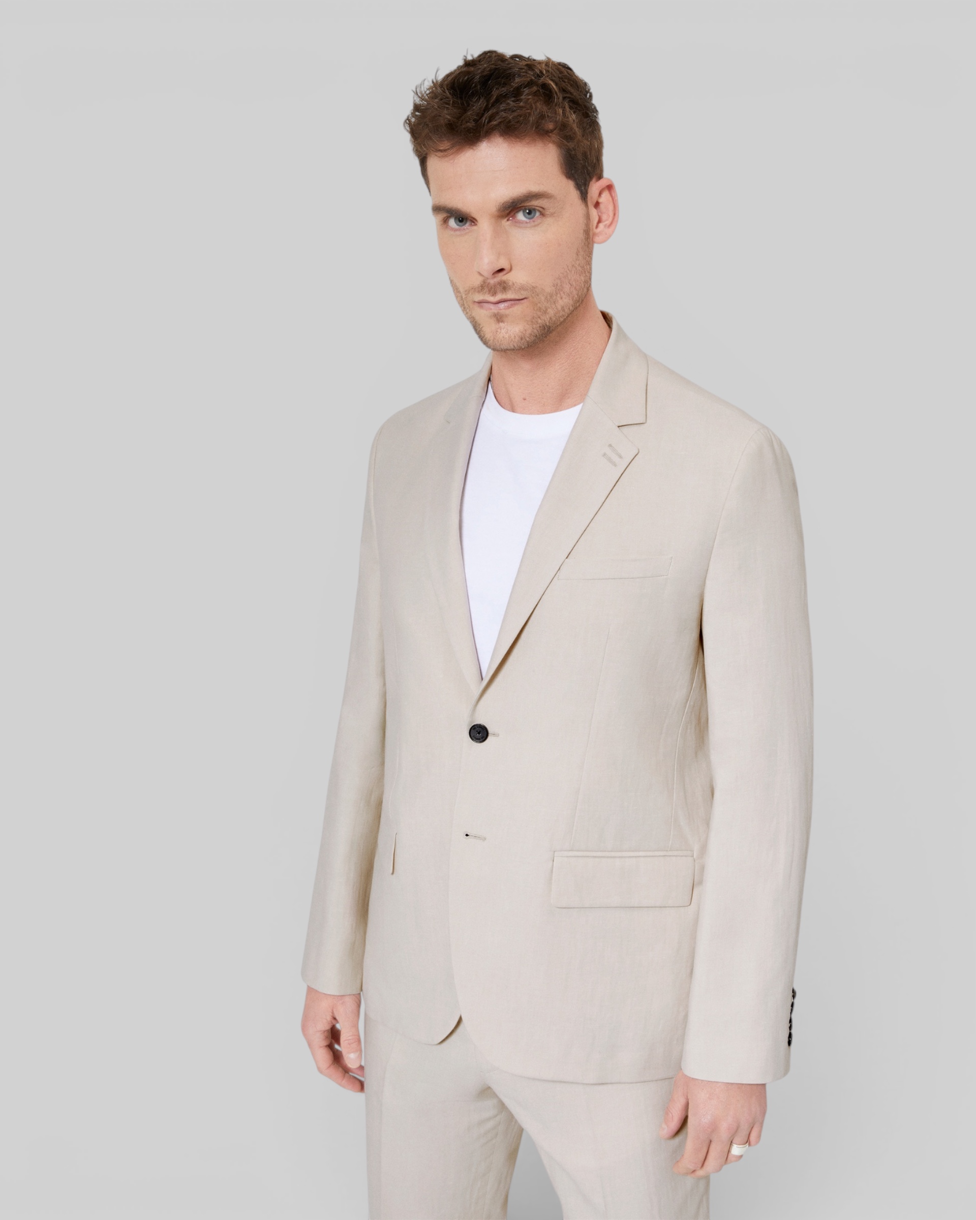 Beige cotton linen suit jacket
