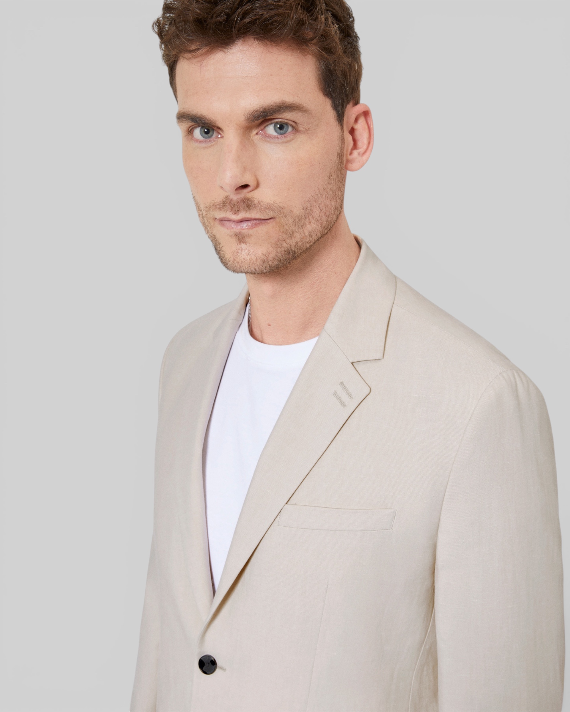 Beige cotton linen suit jacket