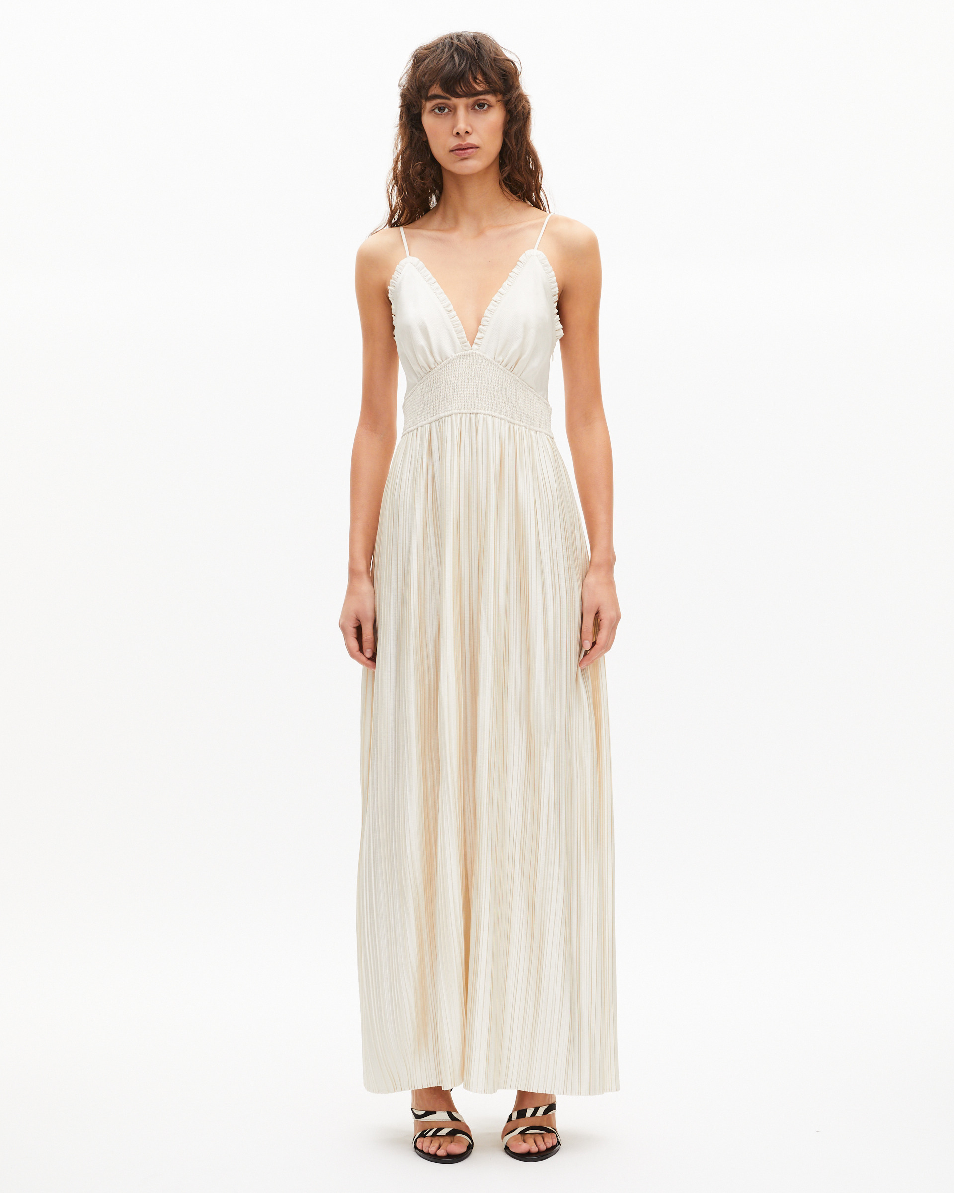 Off-white pleated maxi dress