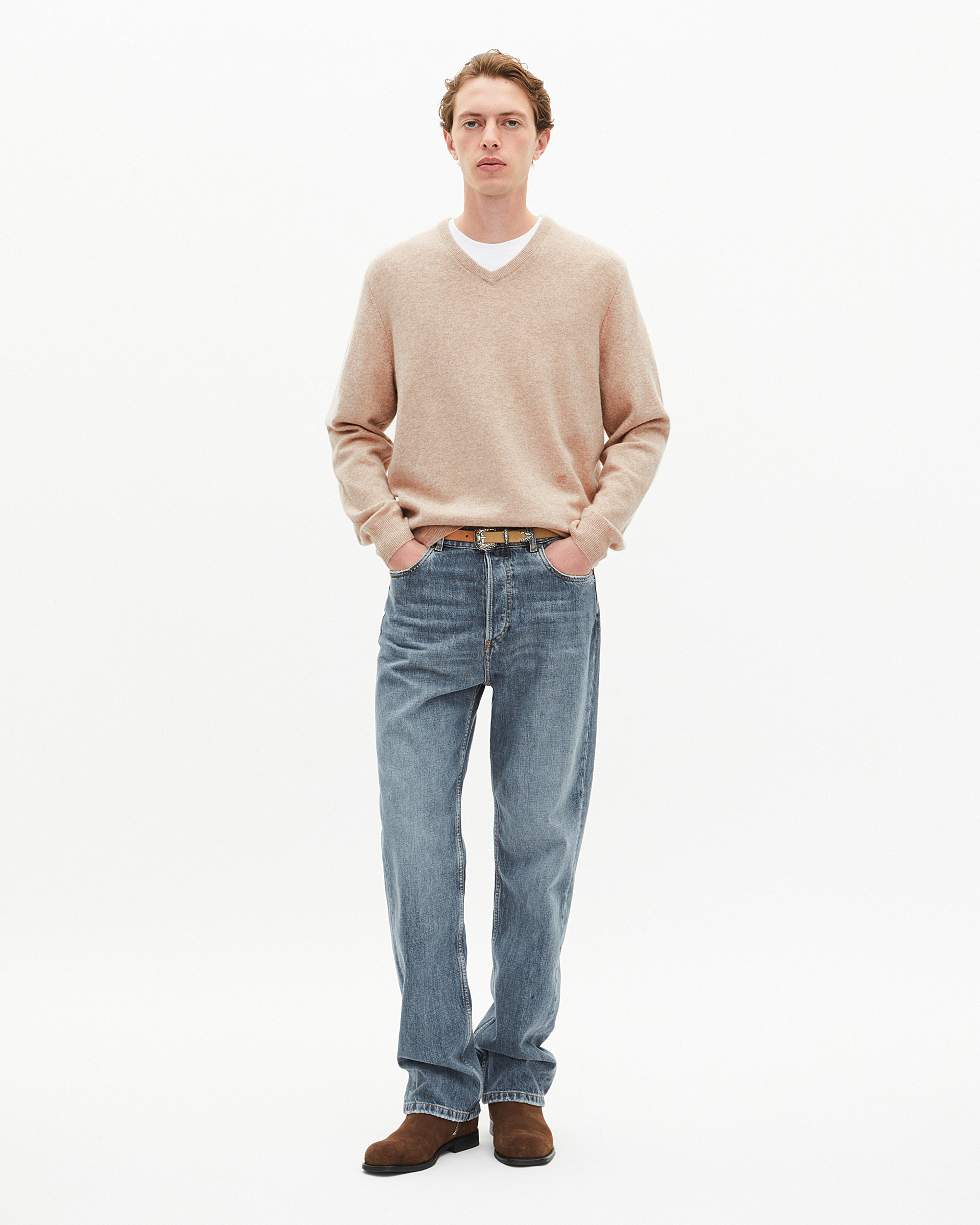 Beige cashmere V-neck sweater