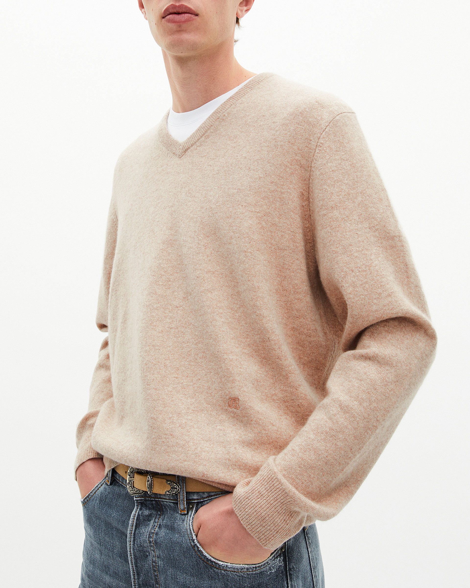 Beige cashmere V-neck sweater