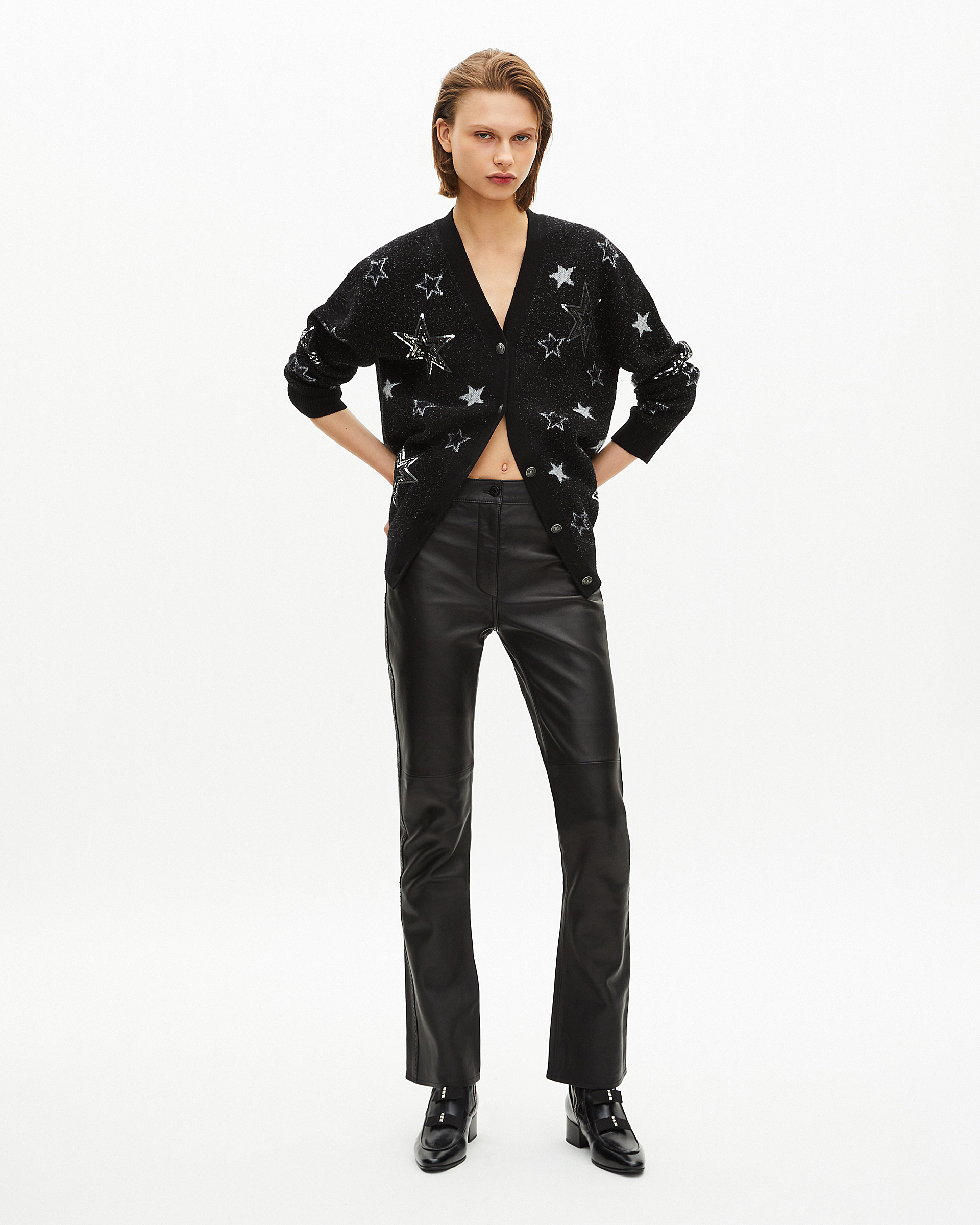 Black sequin star pattern wool cardigan