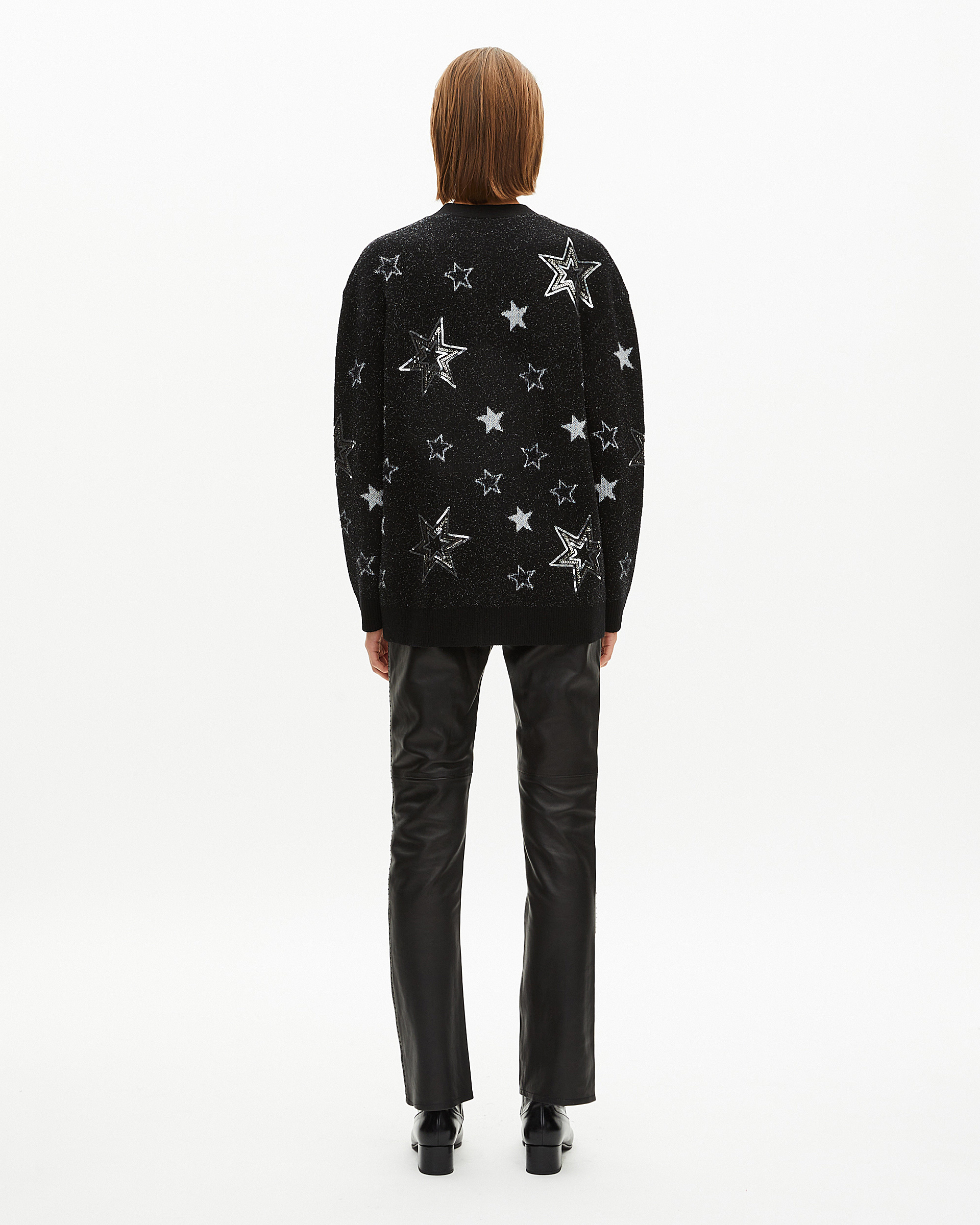 Black sequin star pattern wool cardigan