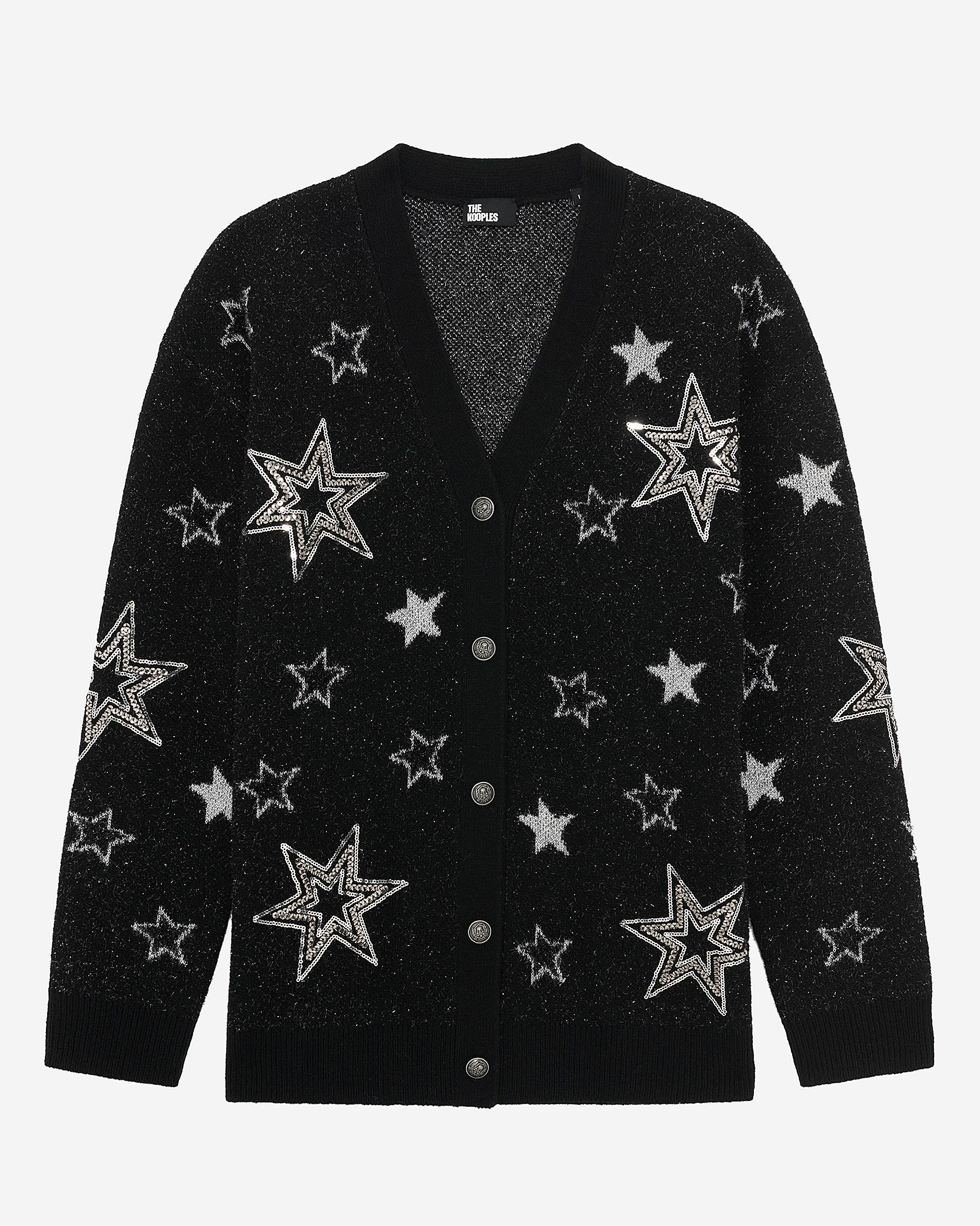 Black sequin star pattern wool cardigan