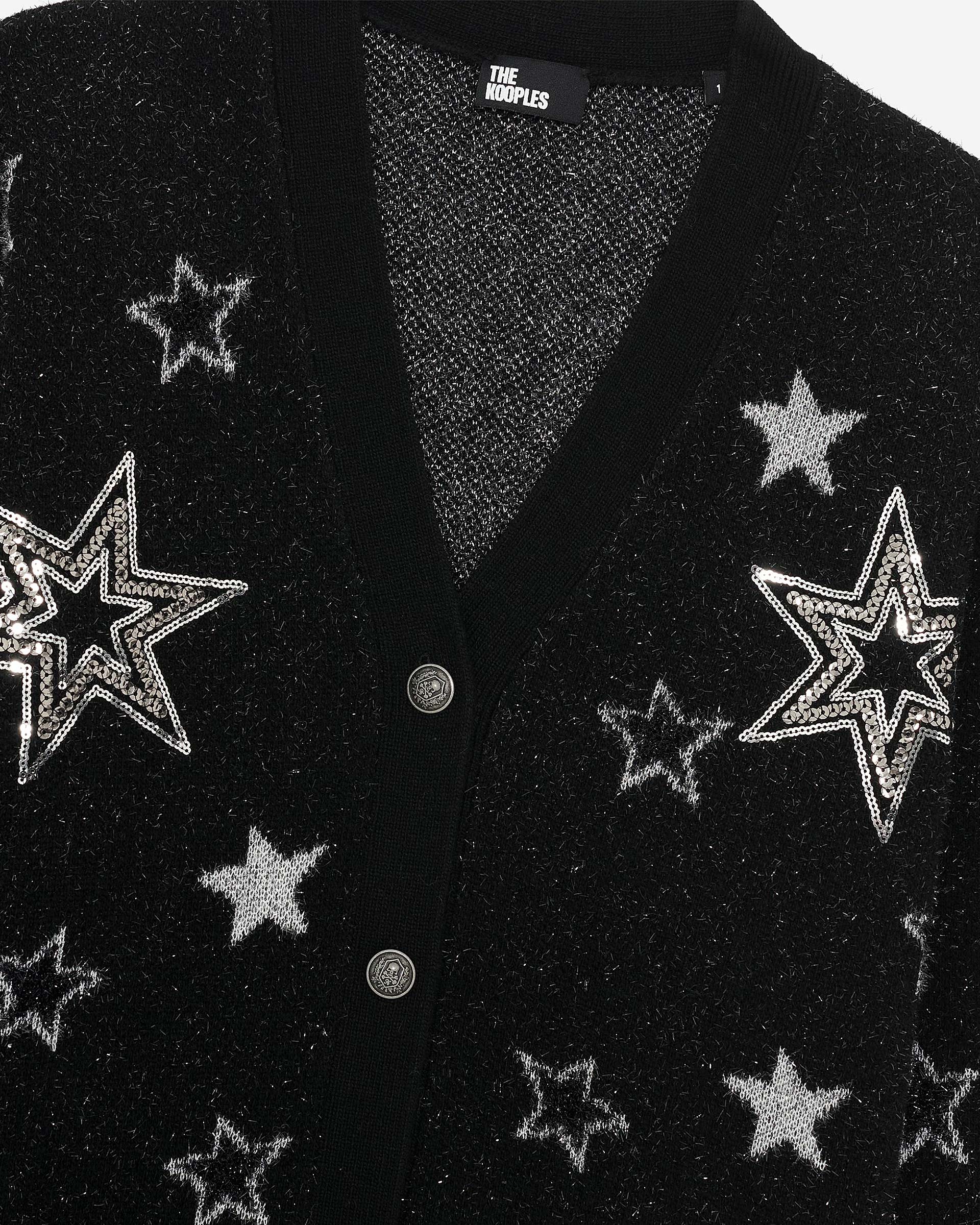 Black sequin star pattern wool cardigan