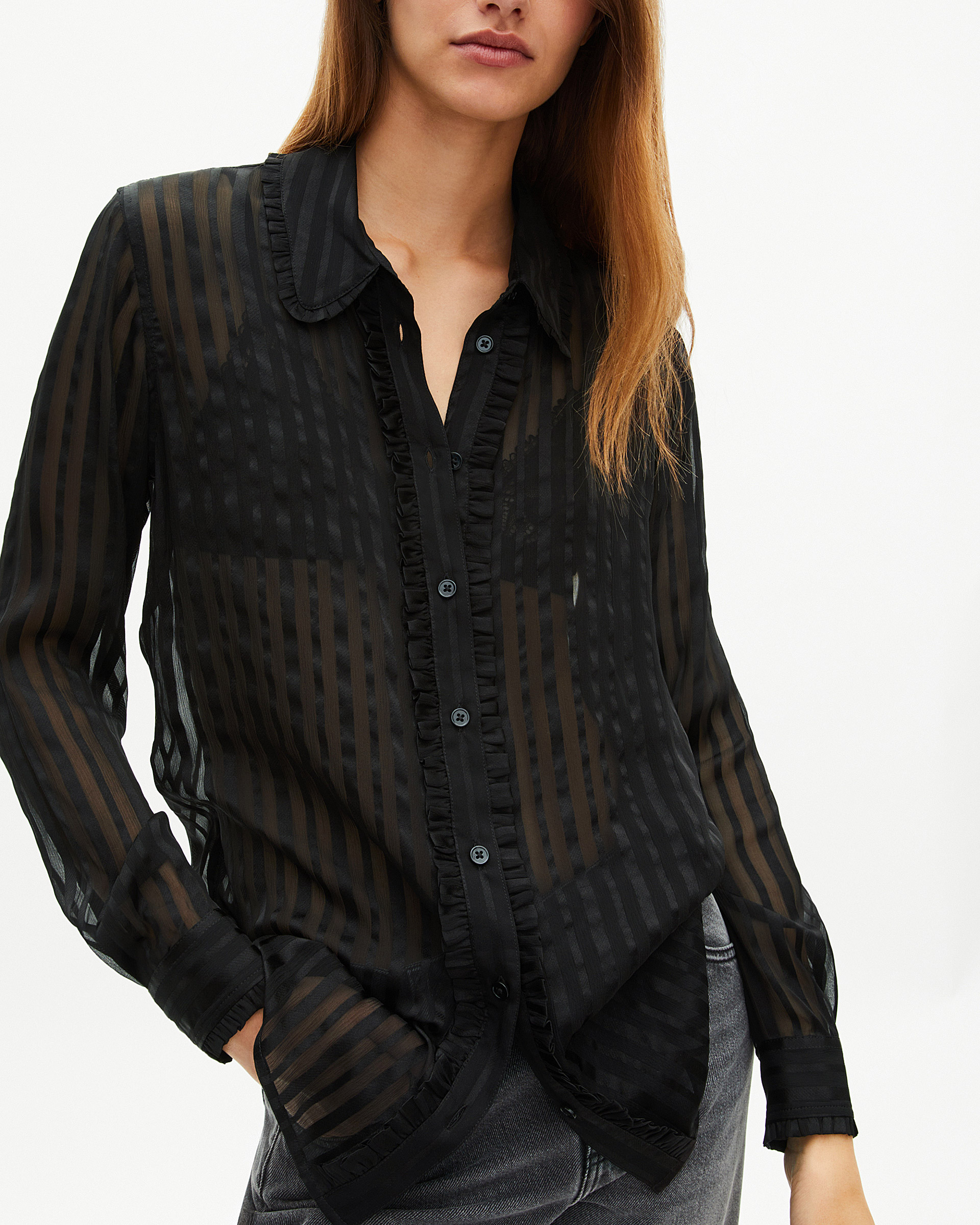 Black silk ruffled shirt