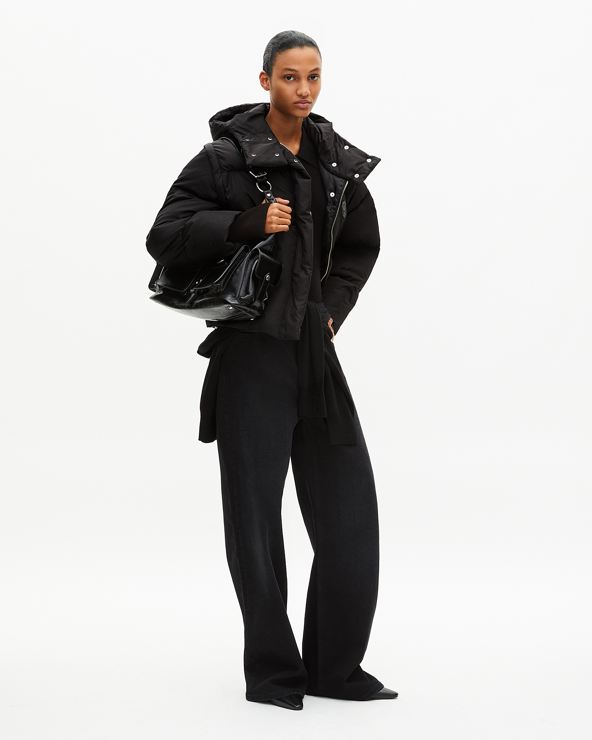 Black down jacket with removable sleeves