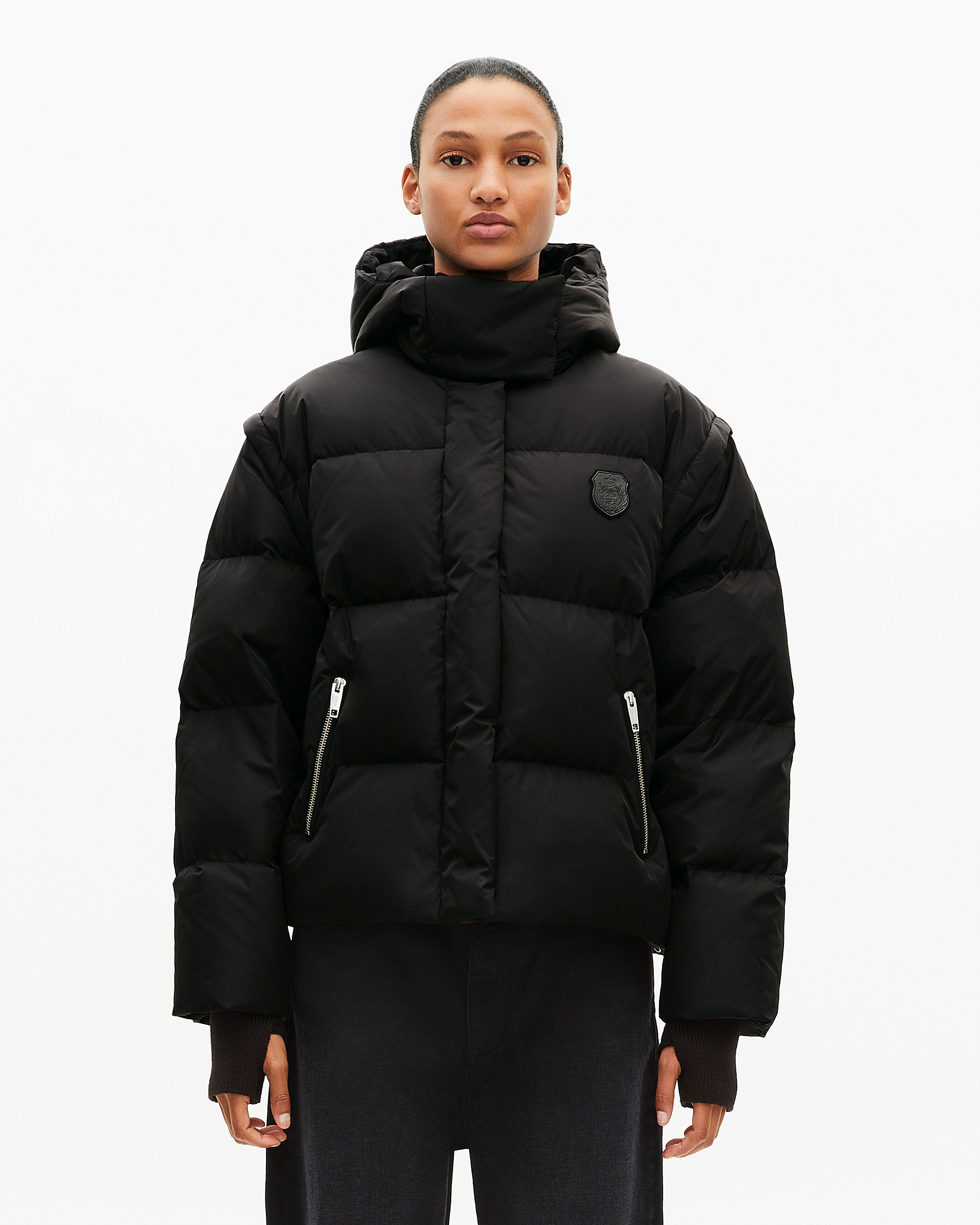 Black down jacket with removable sleeves