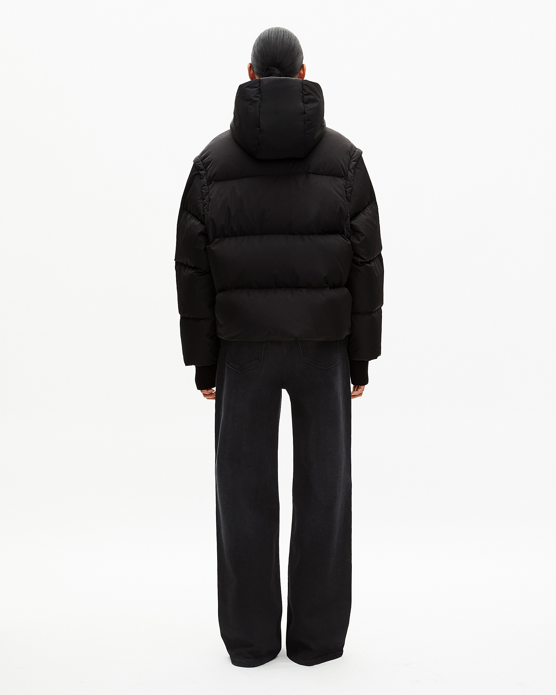 Black down jacket with removable sleeves