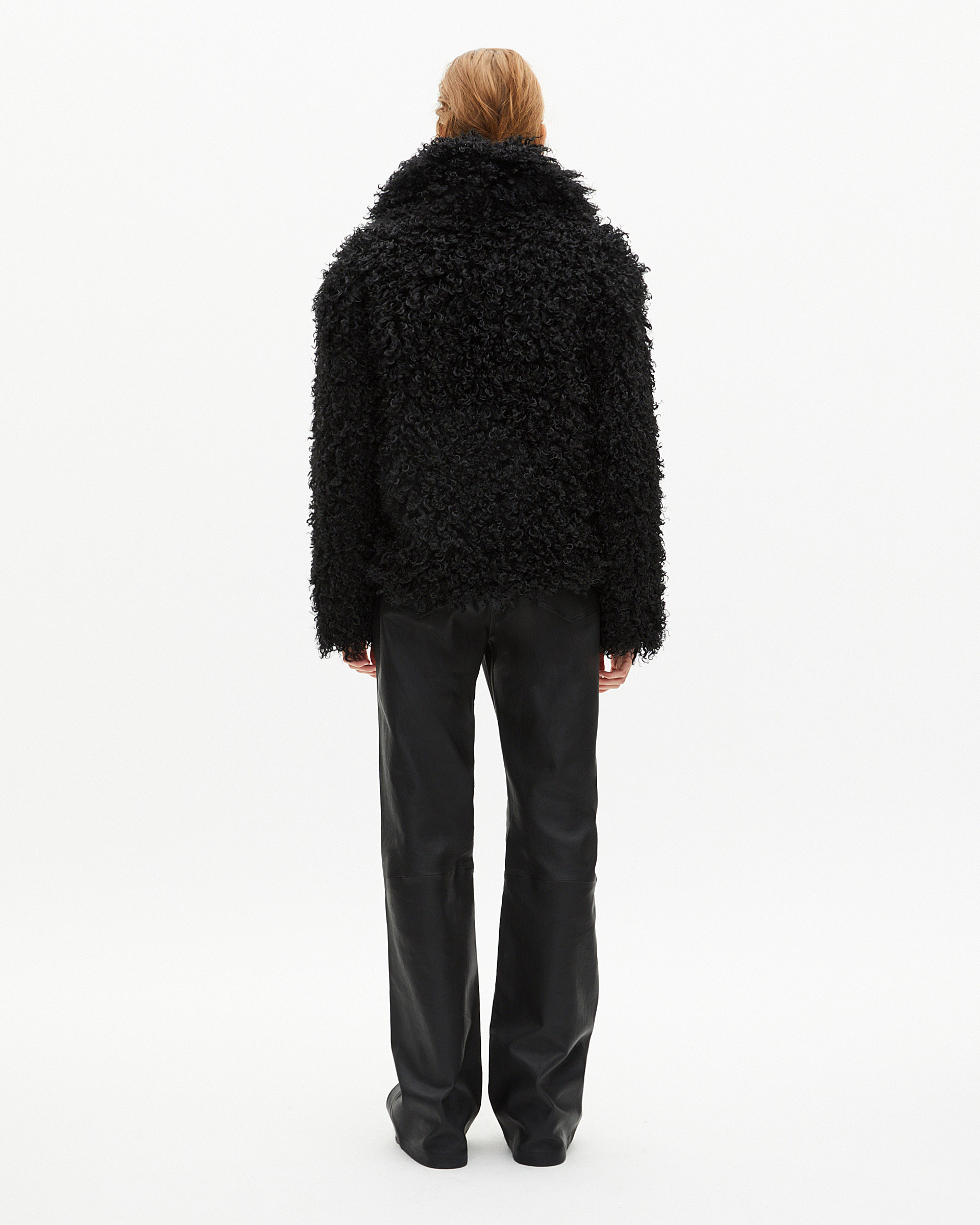 Short black fur-effect coat