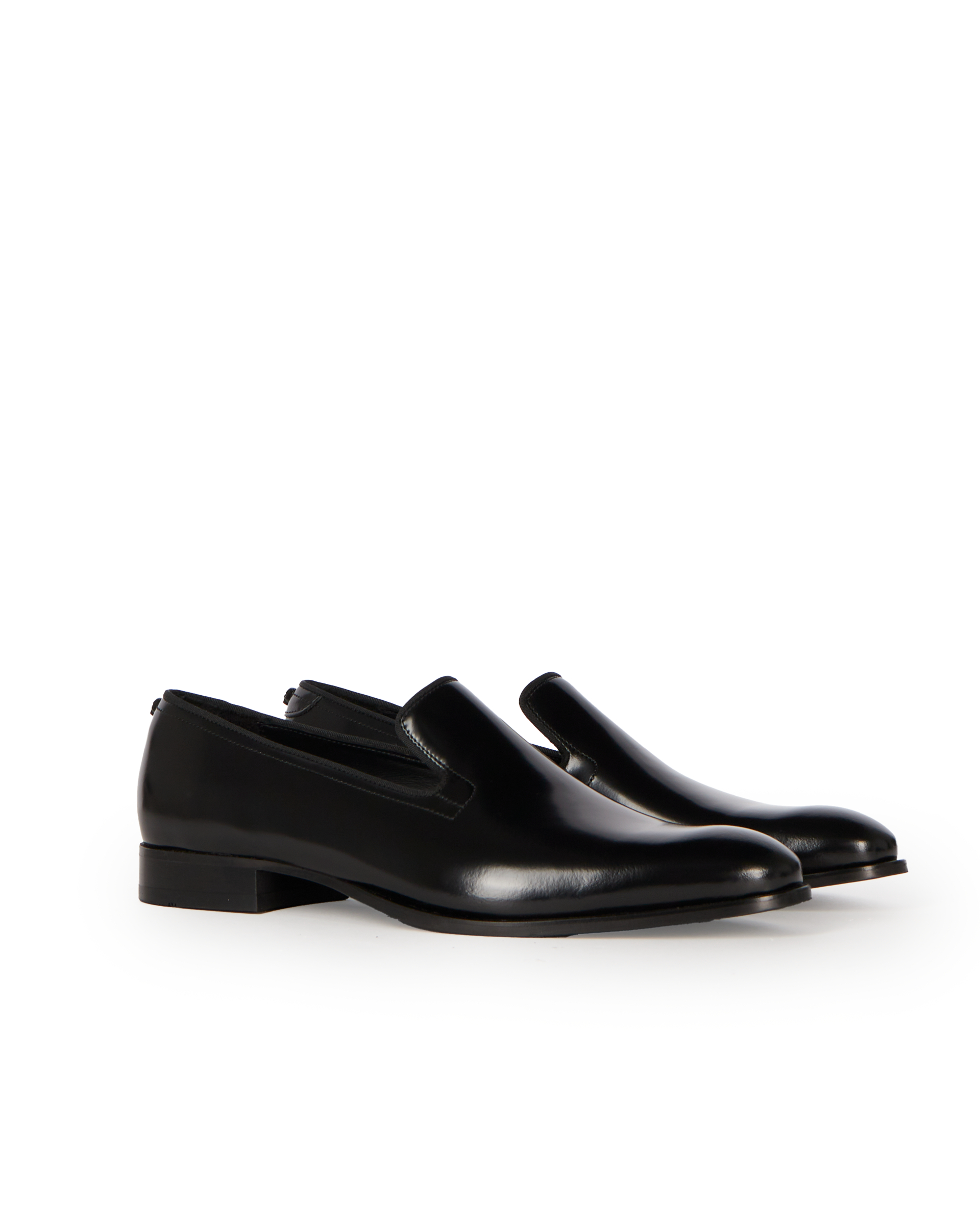 Black shiny leather loafers