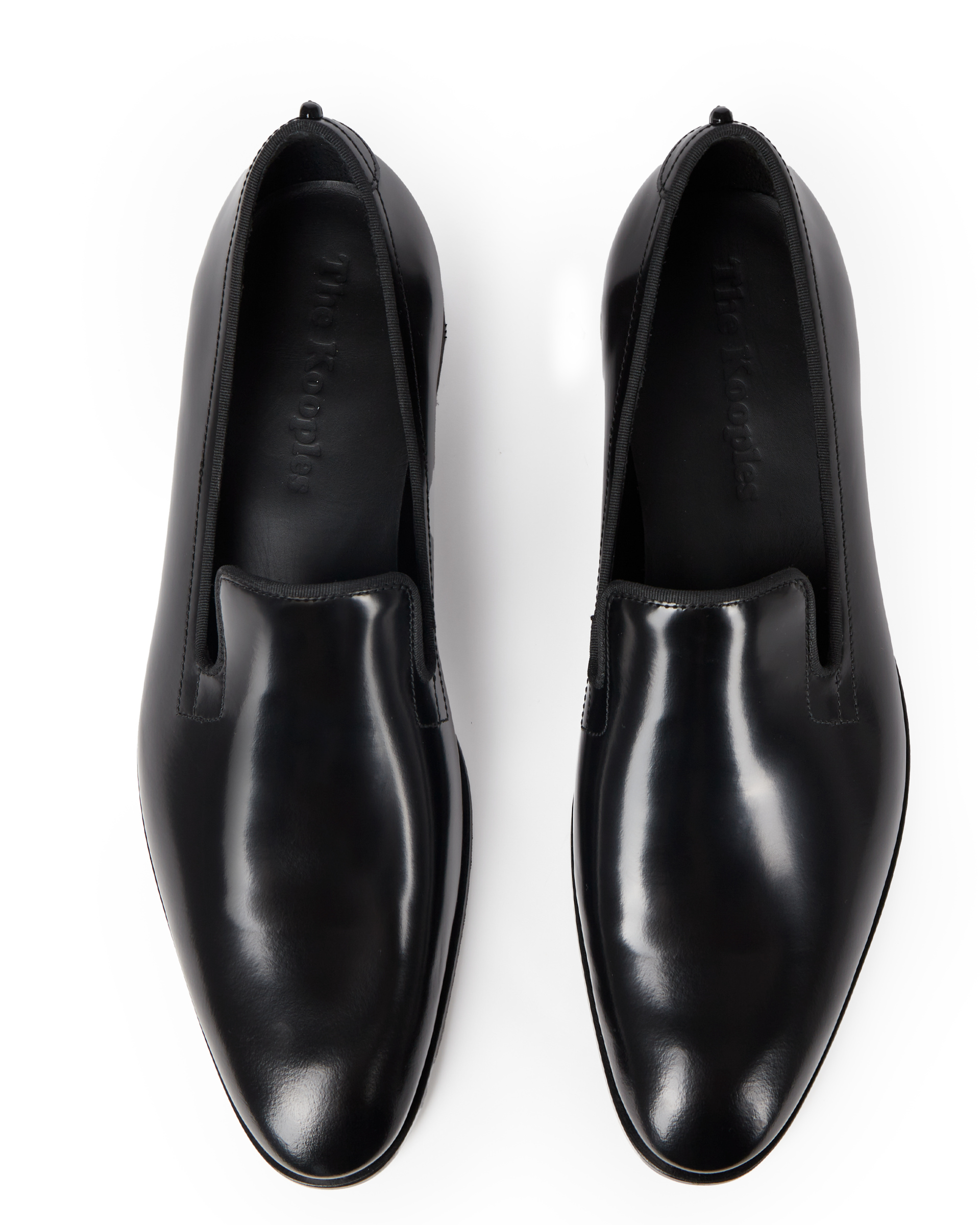 Black shiny leather loafers
