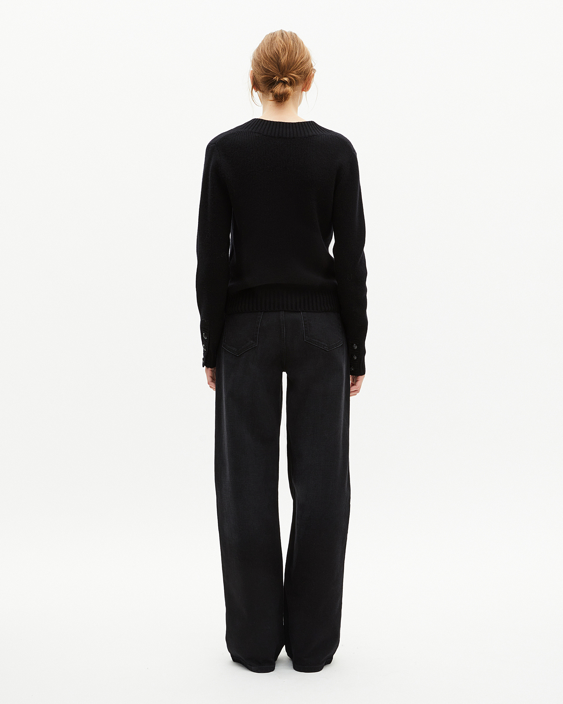 Black merino wool V-neck sweater