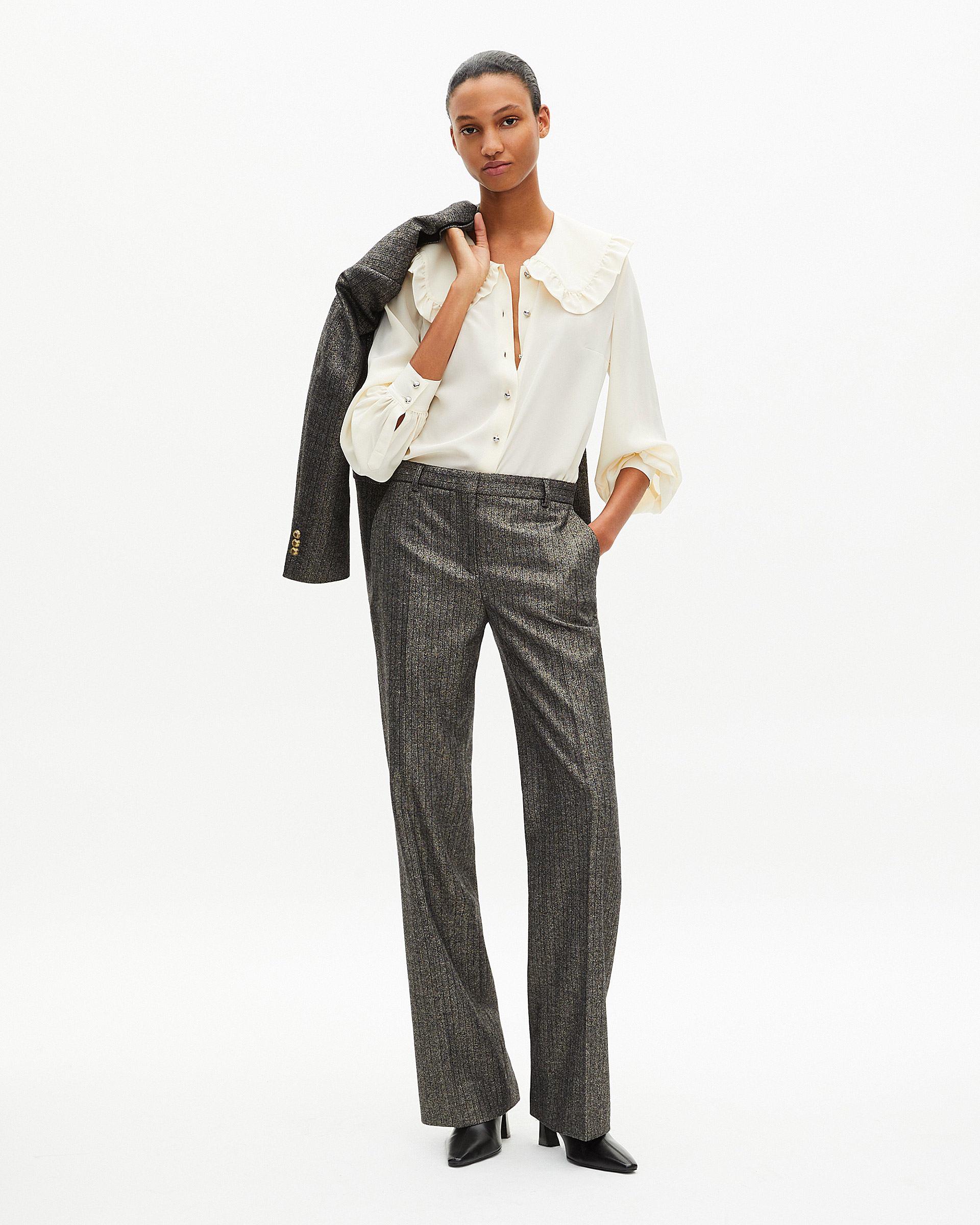 Gold and black lurex herringbone straight-leg pants