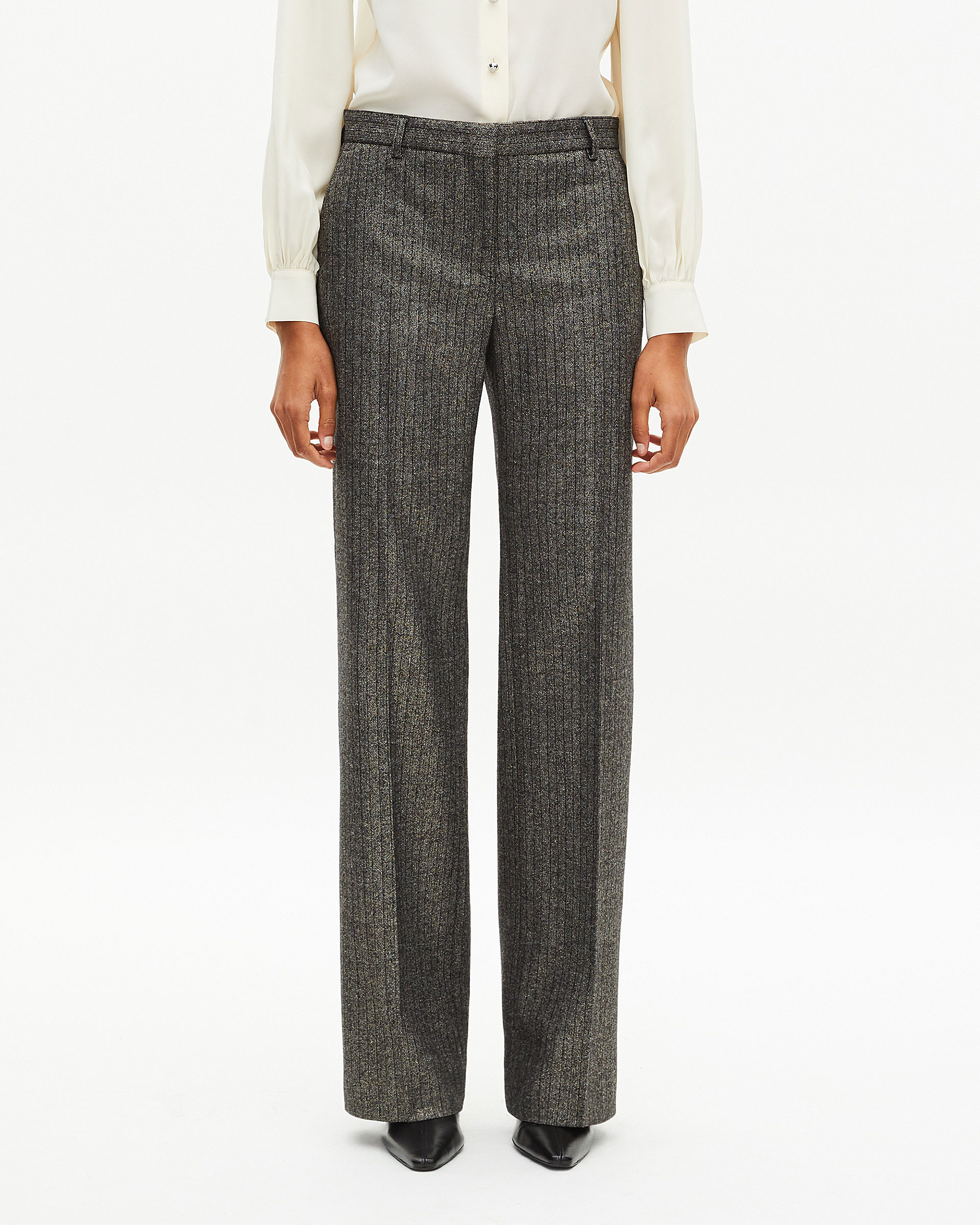 Gold and black lurex herringbone straight-leg pants
