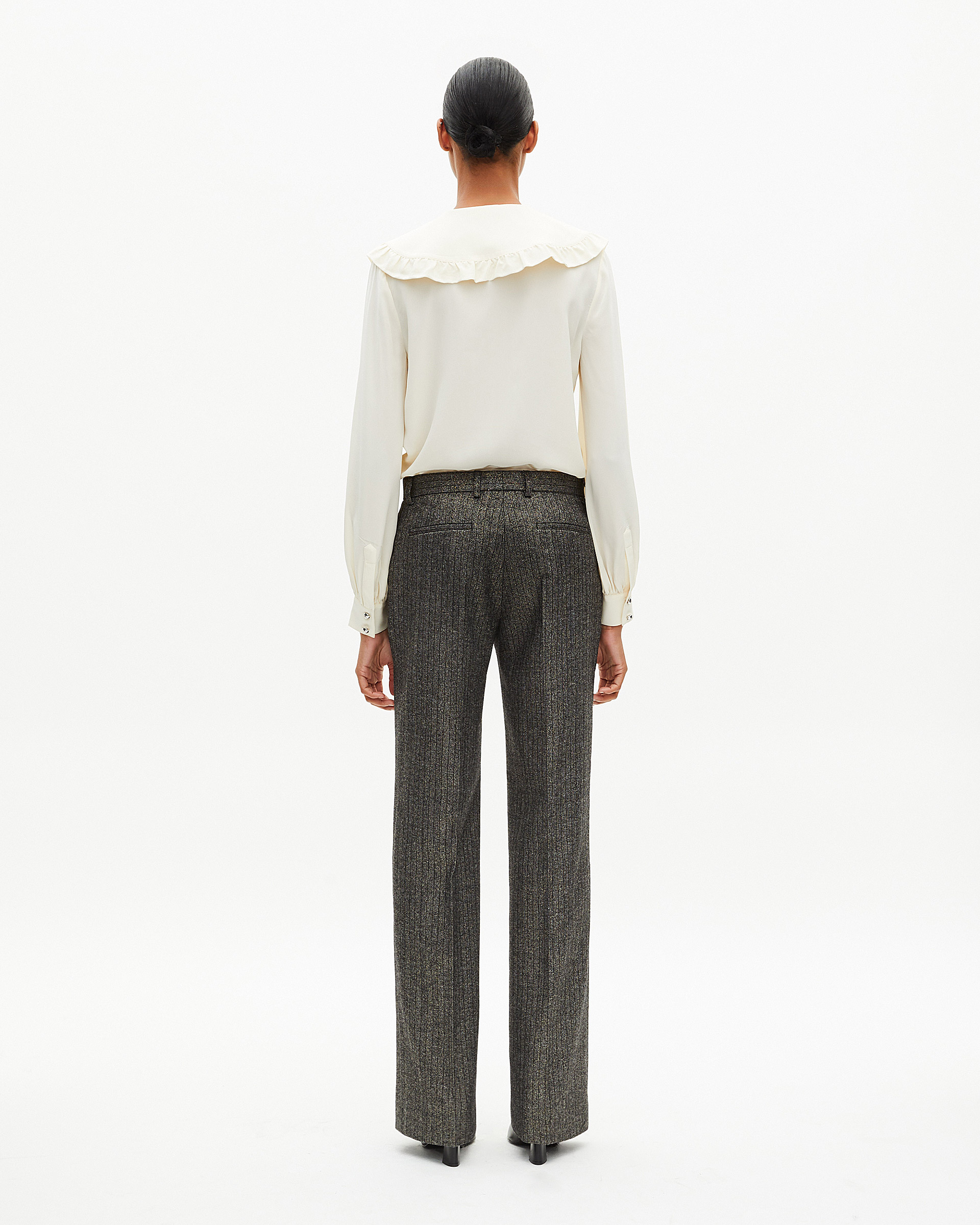 Gold and black lurex herringbone straight-leg pants
