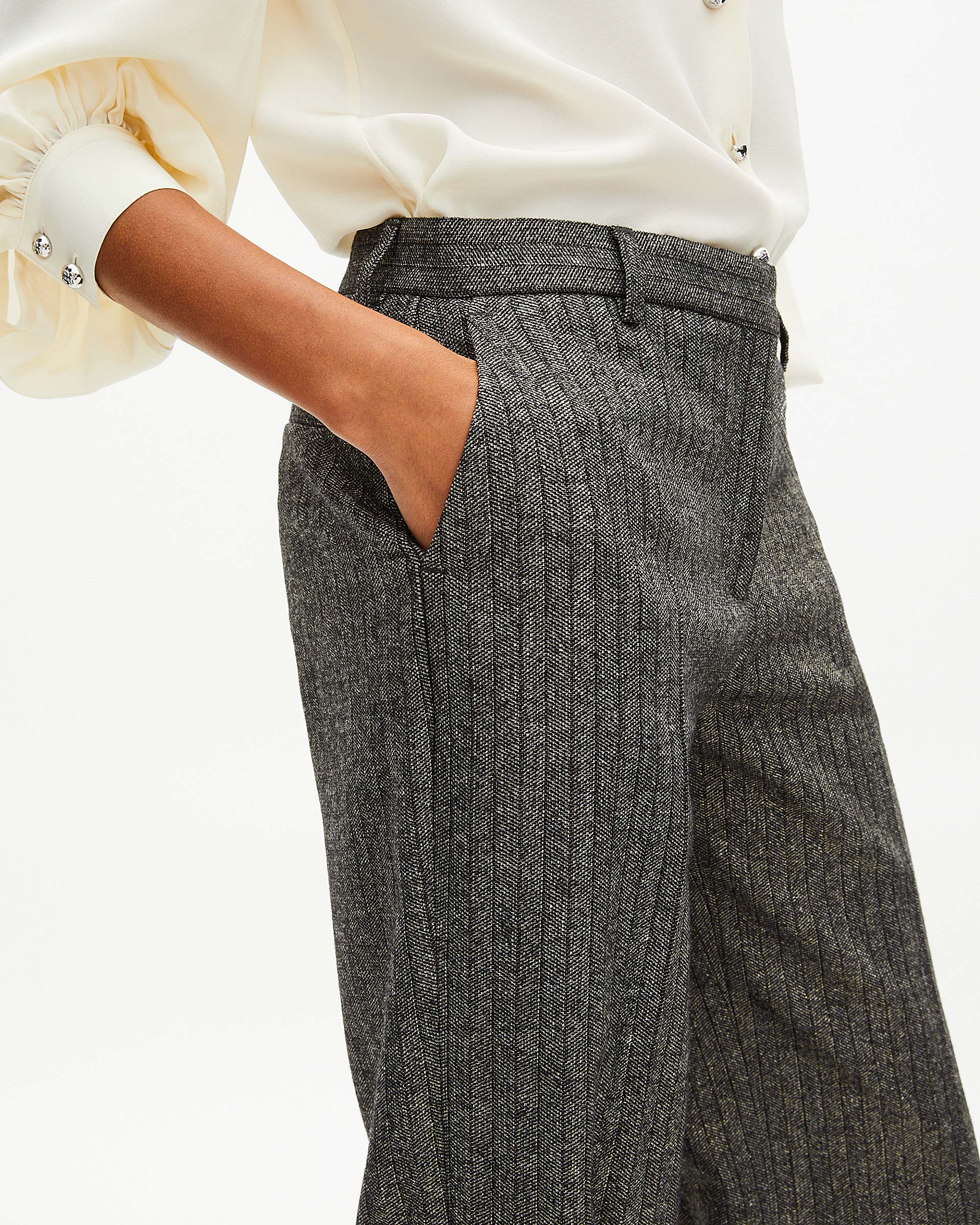 Gold and black lurex herringbone straight-leg pants