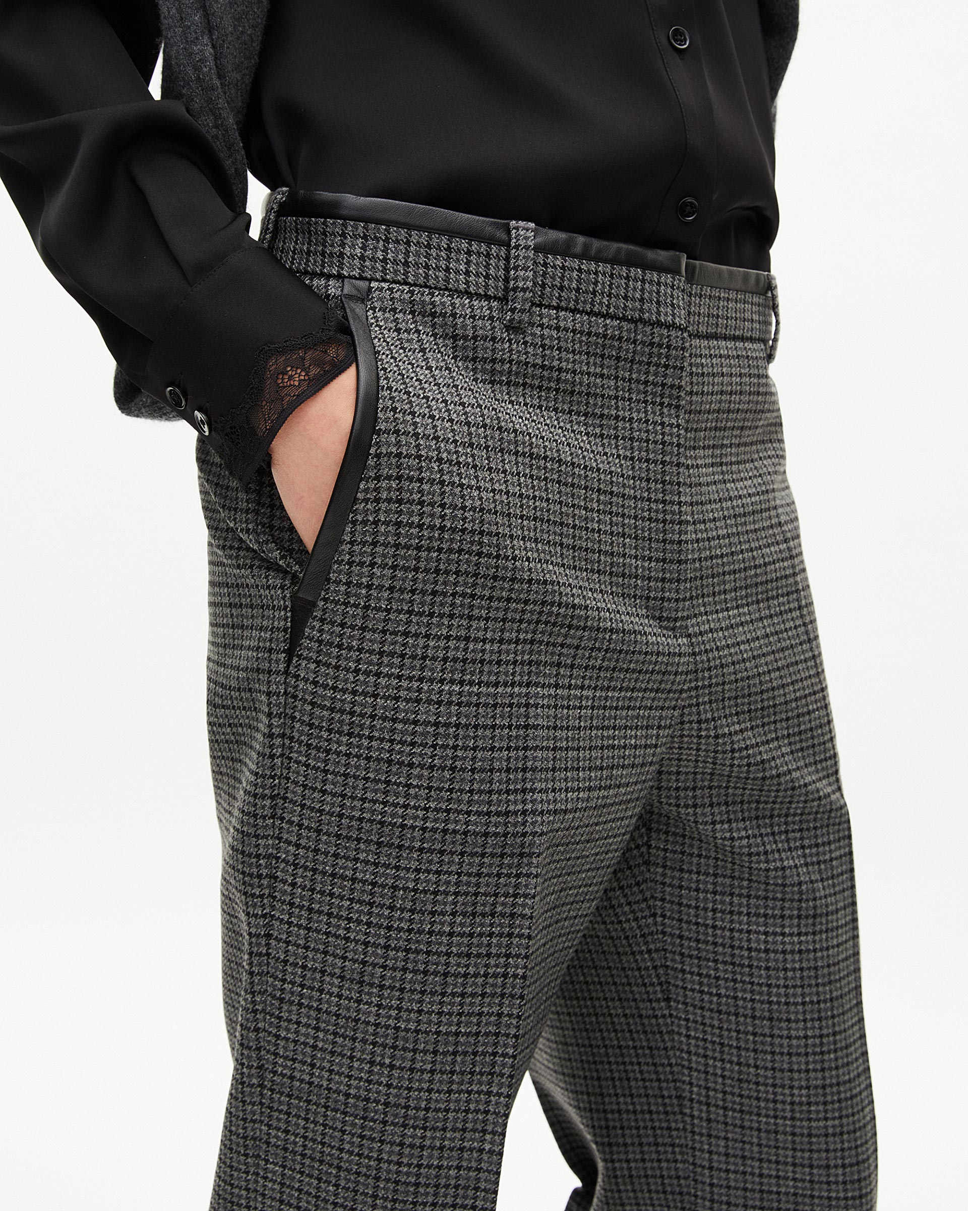 Black and grey straight-leg tailored pants