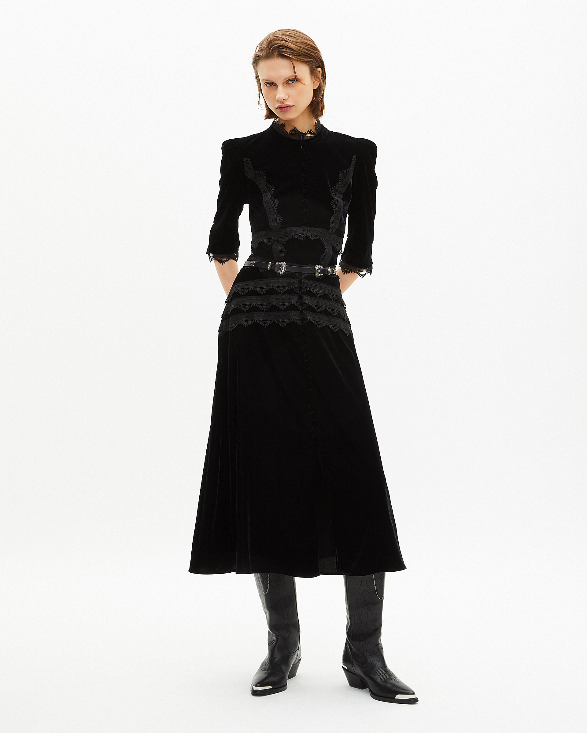 Long black velvet skirt