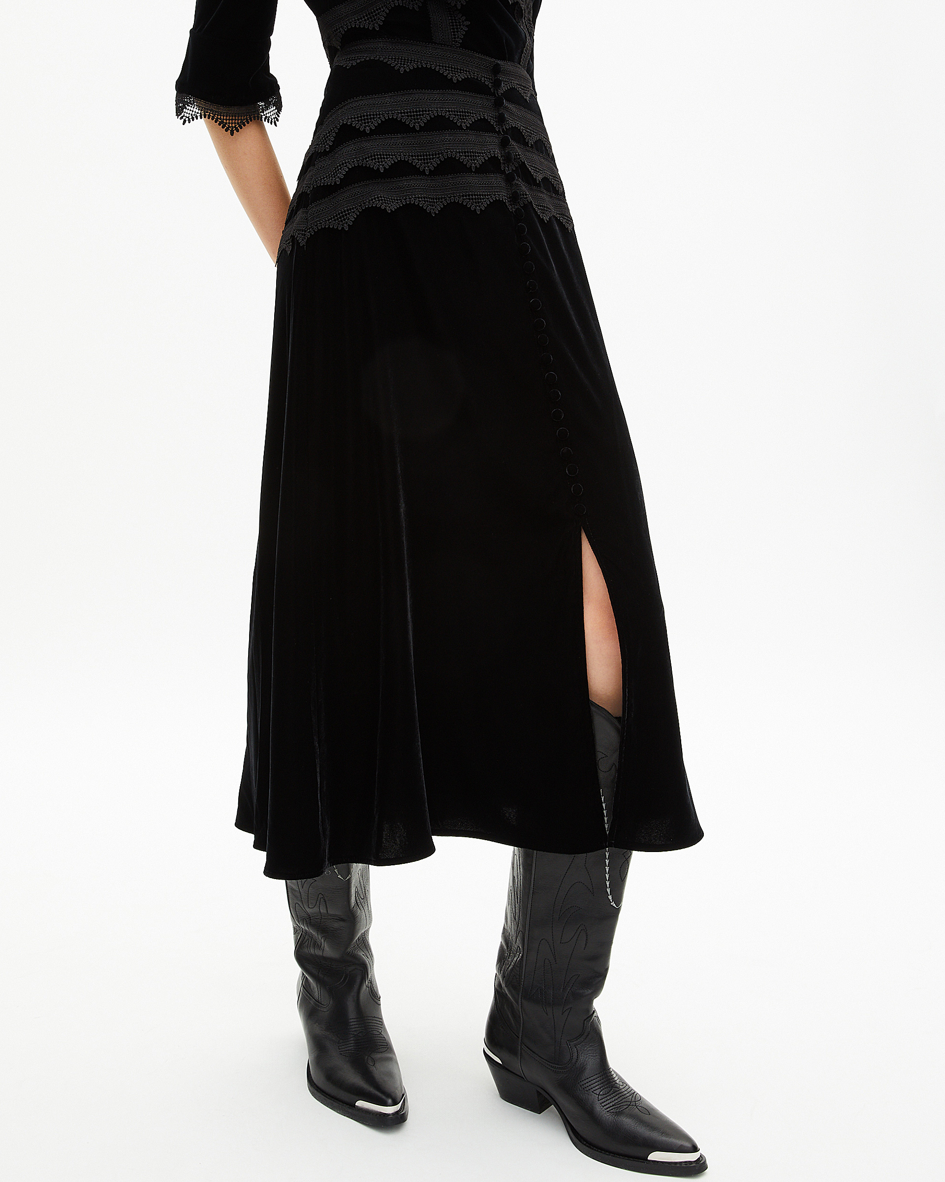 Long black velvet skirt