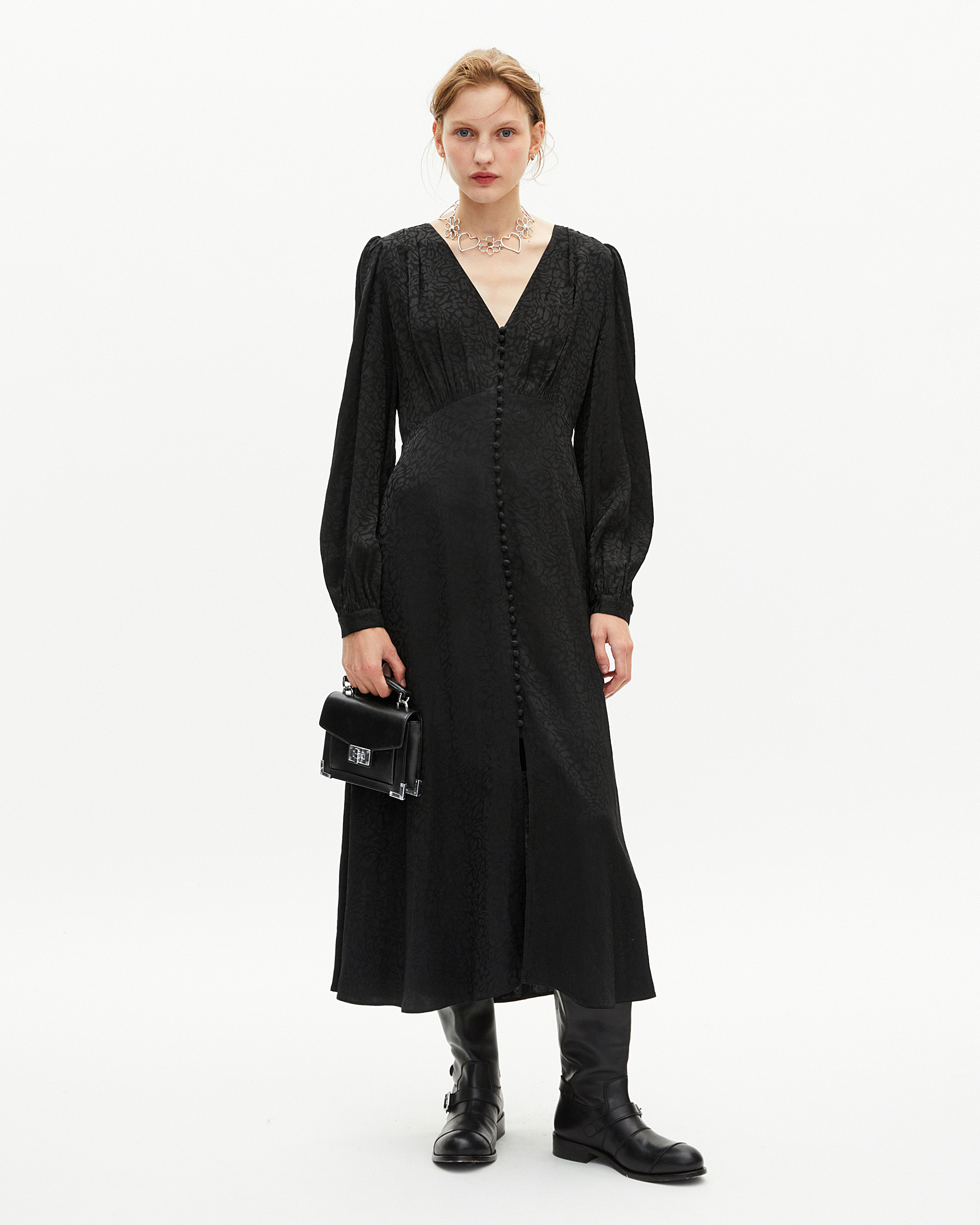 Black leopard jacquard maxi dress