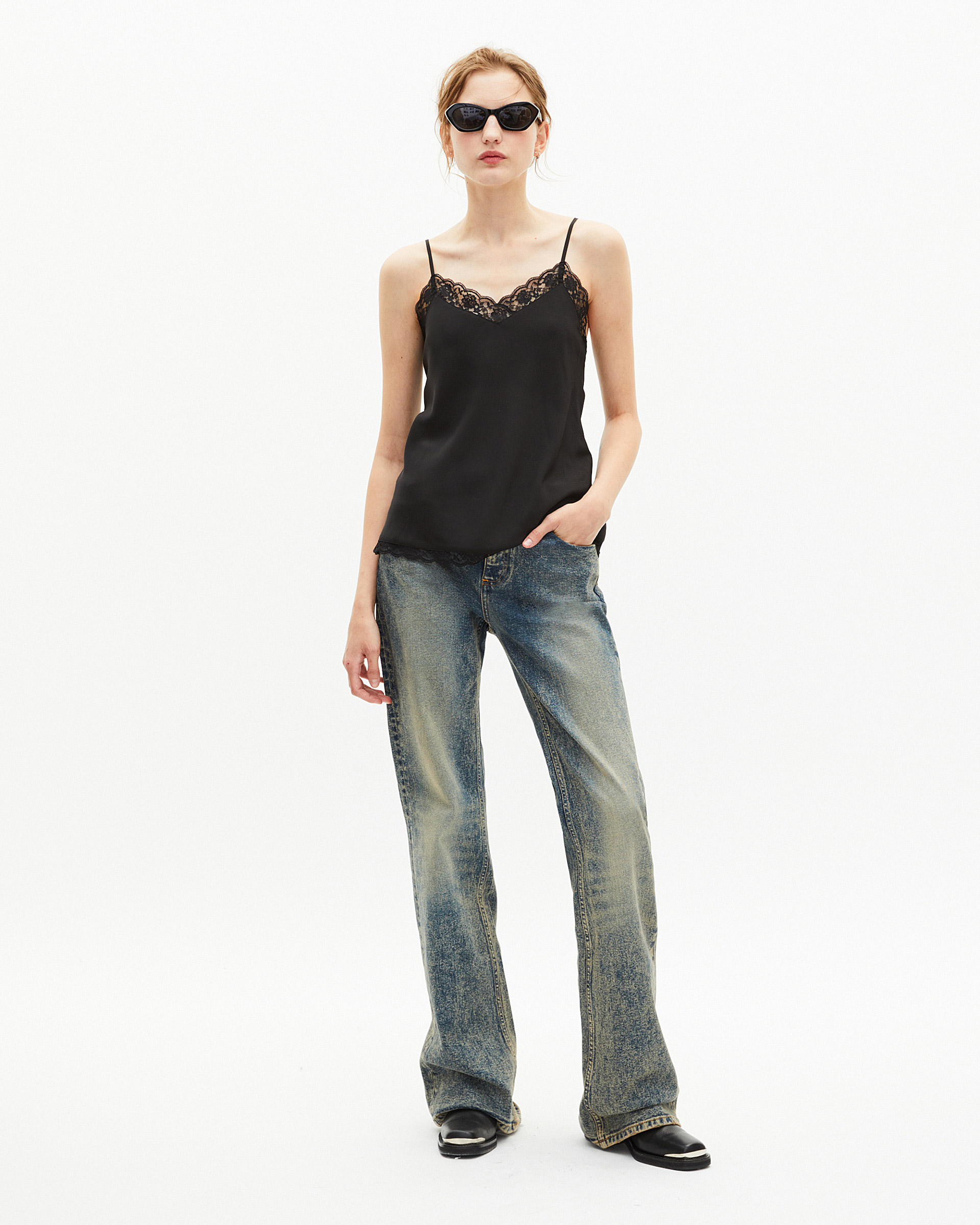 Silk camisole with black lace