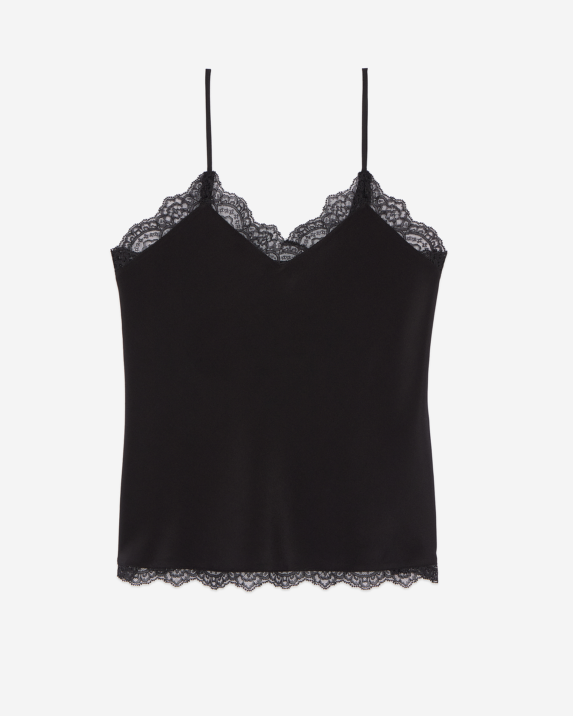 Silk camisole with black lace