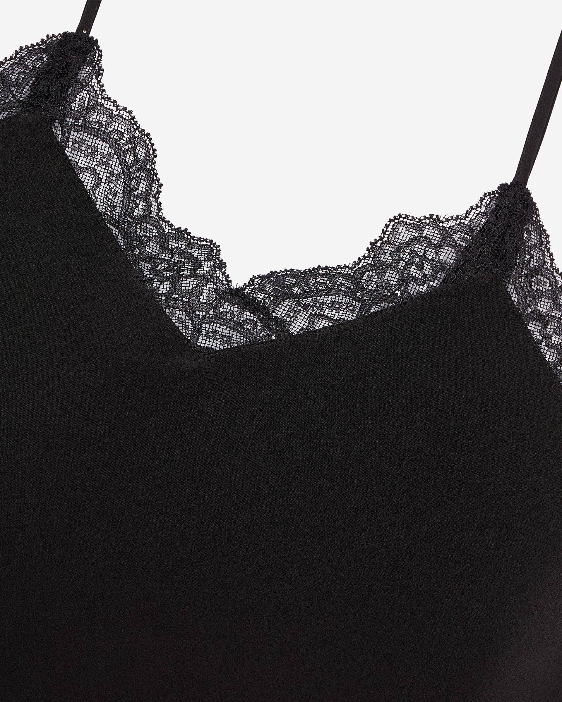Silk camisole with black lace