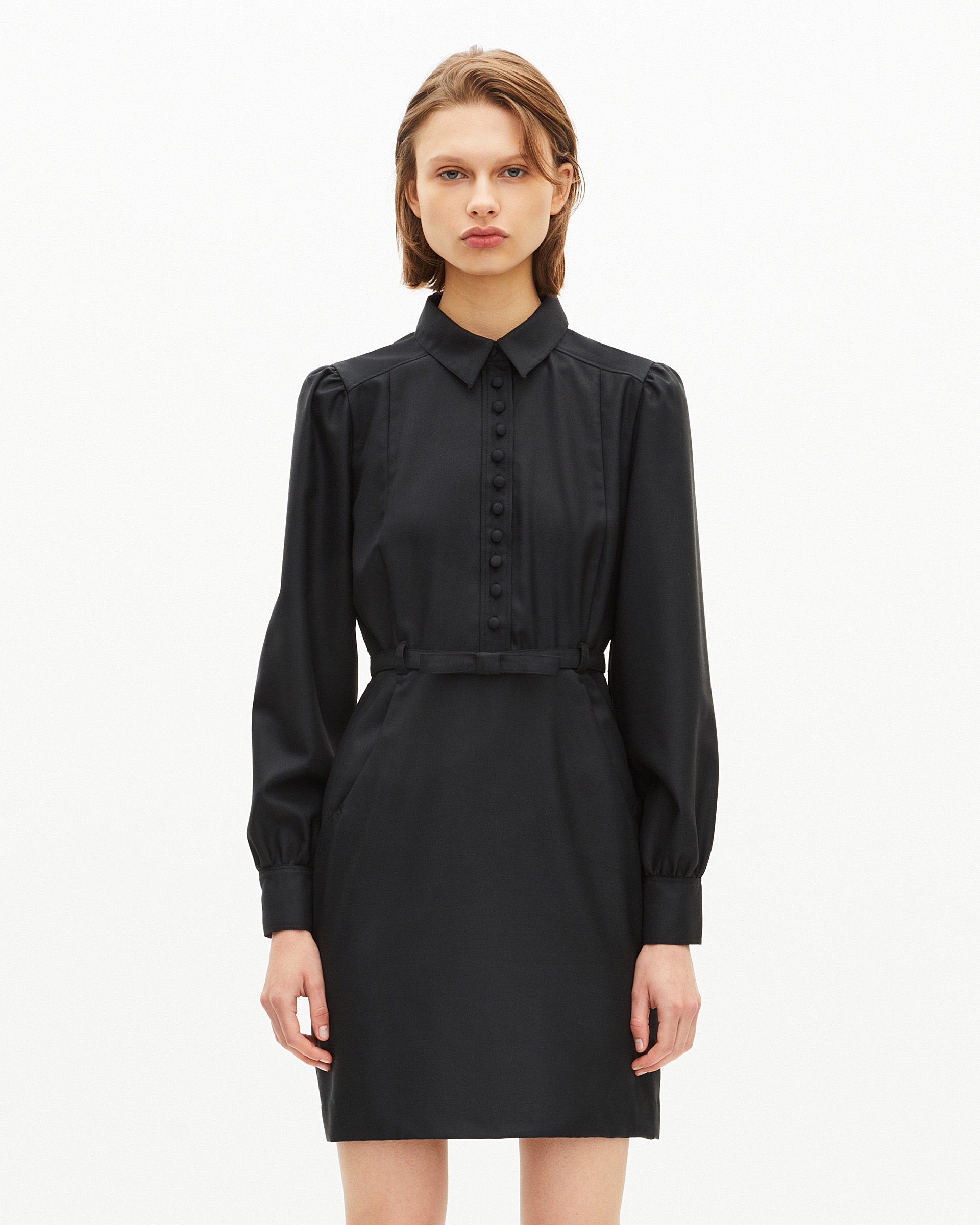 Short black wool-blend dress