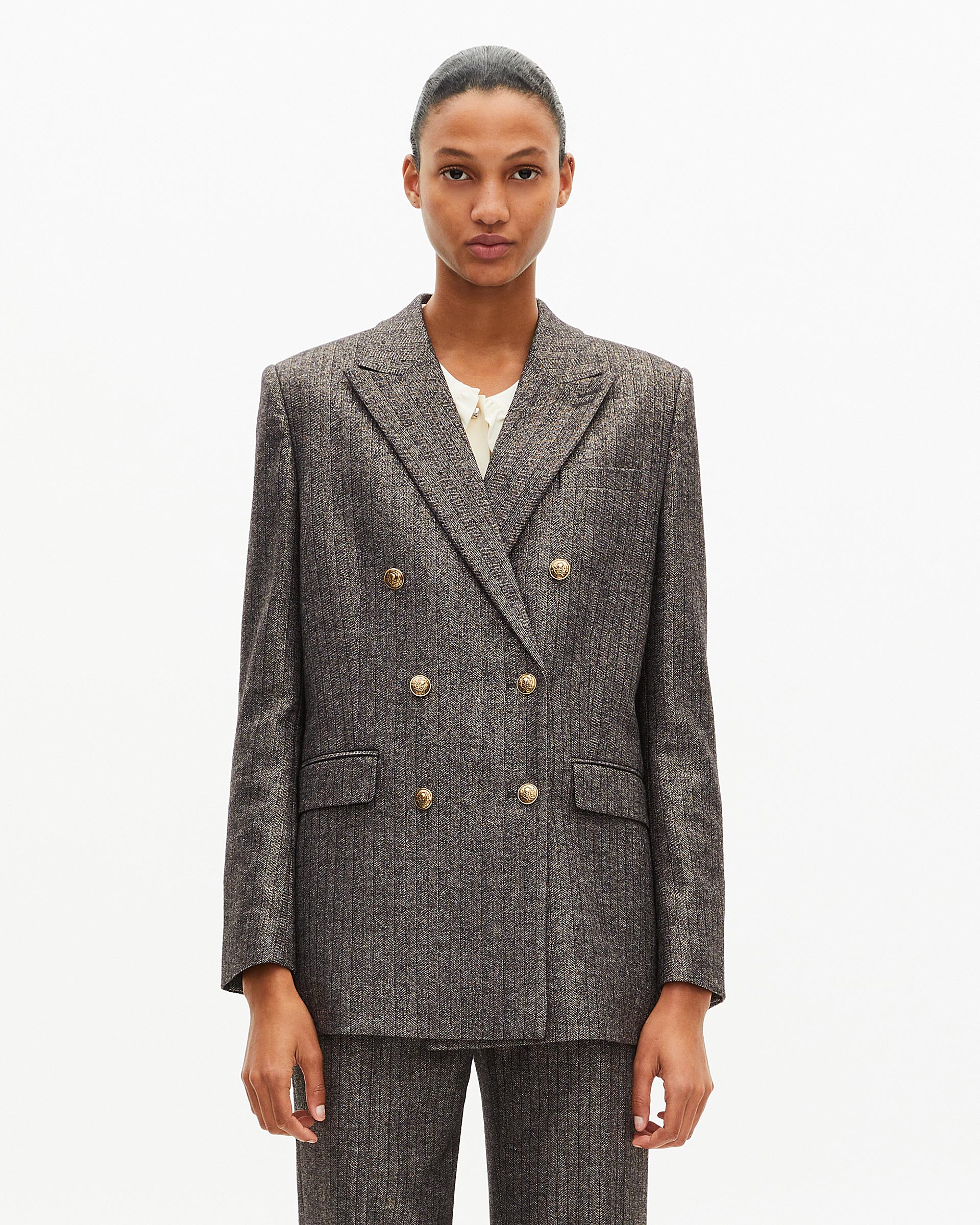 Gold and black lurex herringbone suit jacket