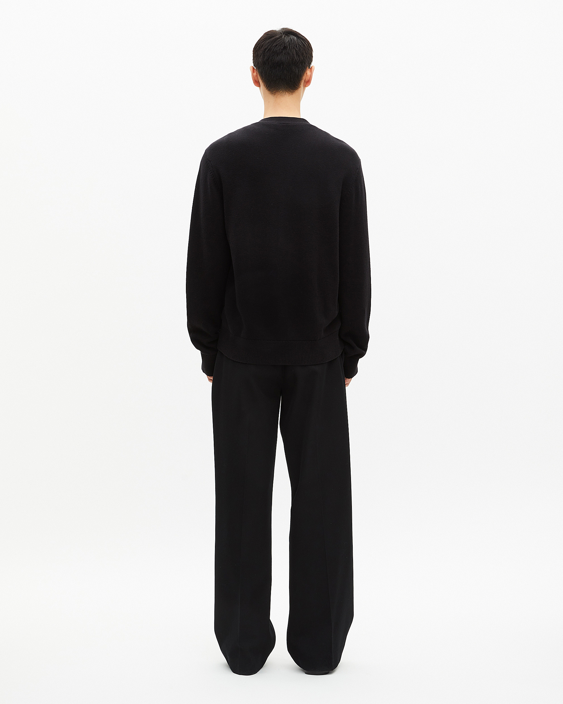Two-material button-down cardigan with black leather