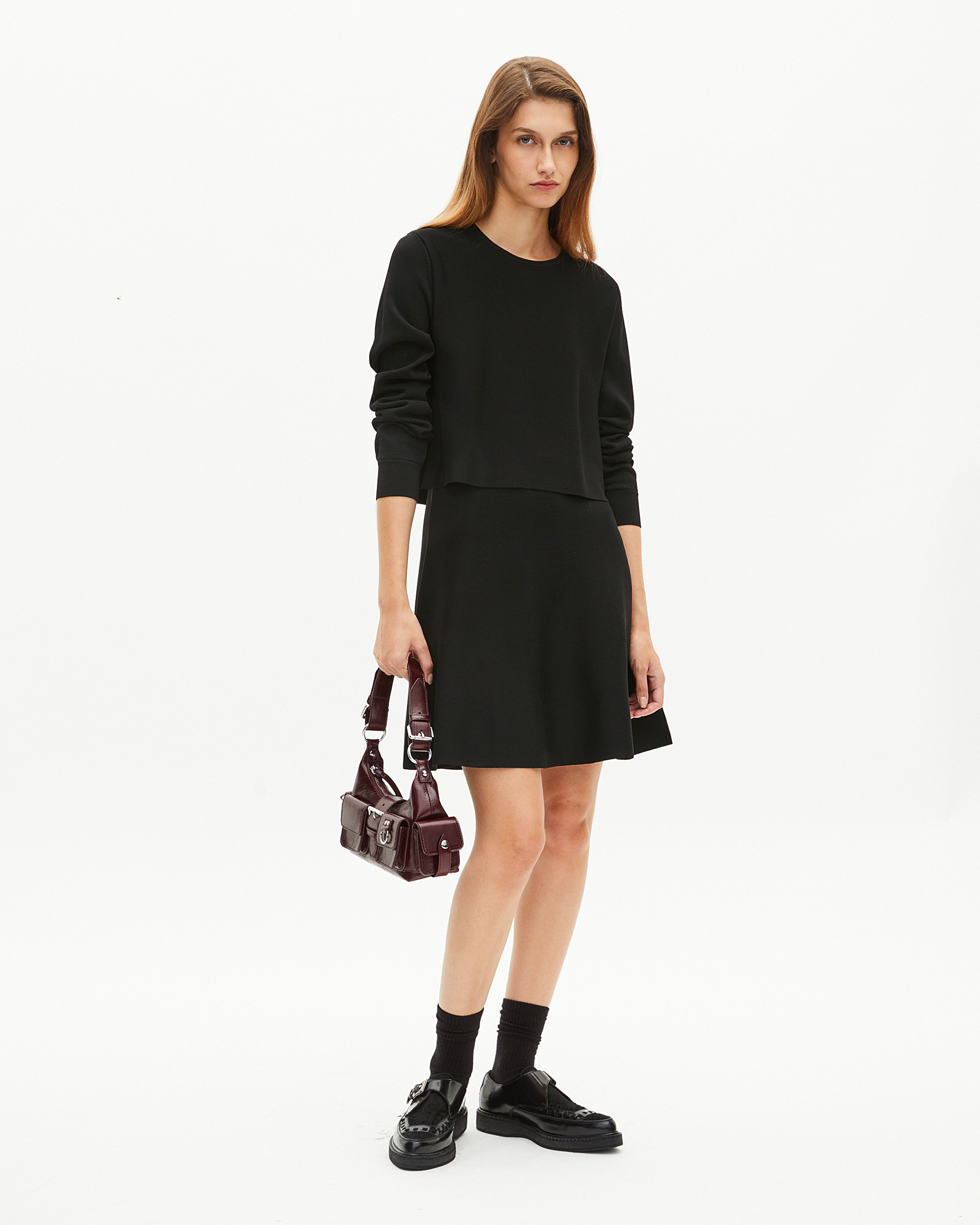 Short trompe l'oeil dress in black mesh