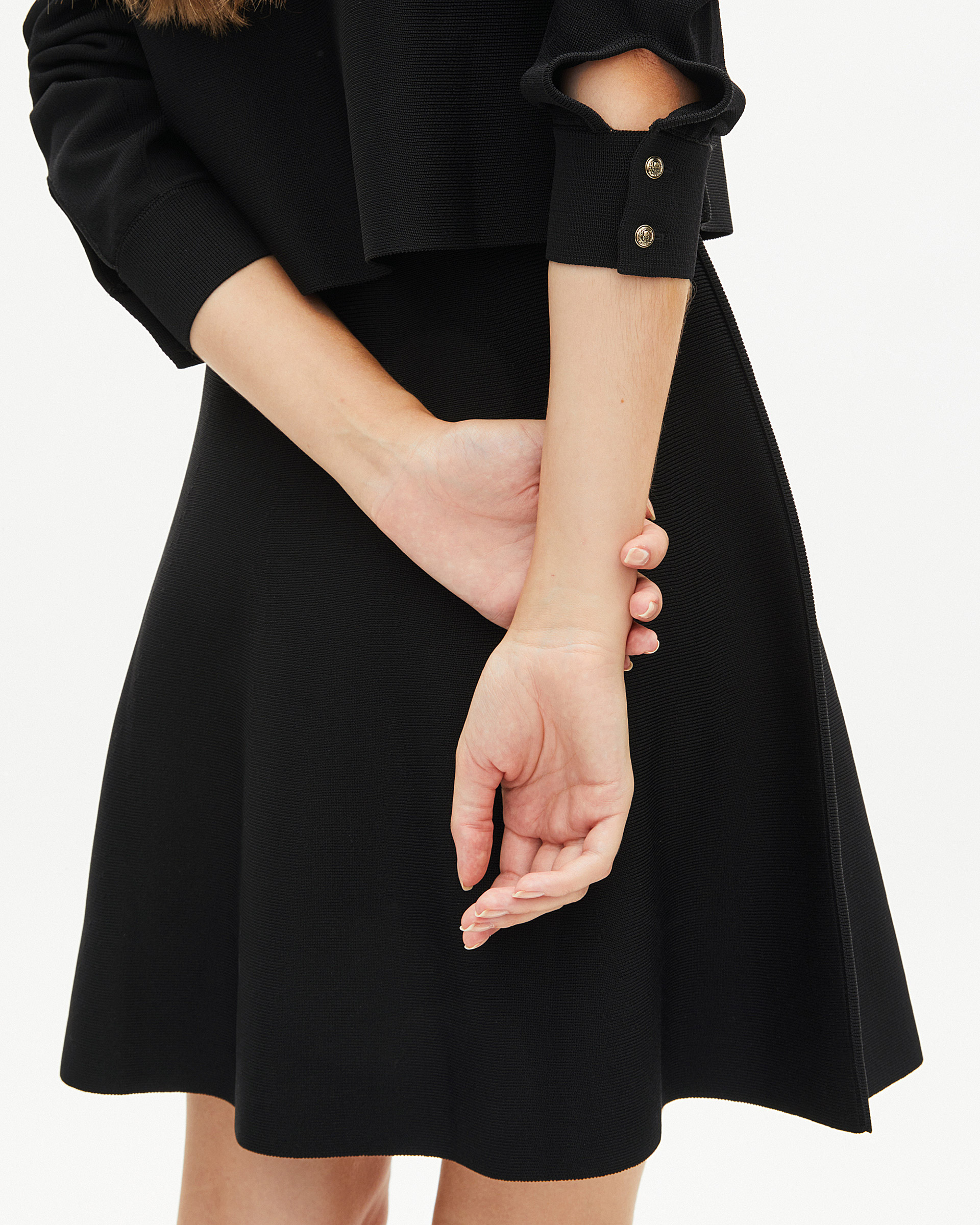 Short trompe l'oeil dress in black mesh
