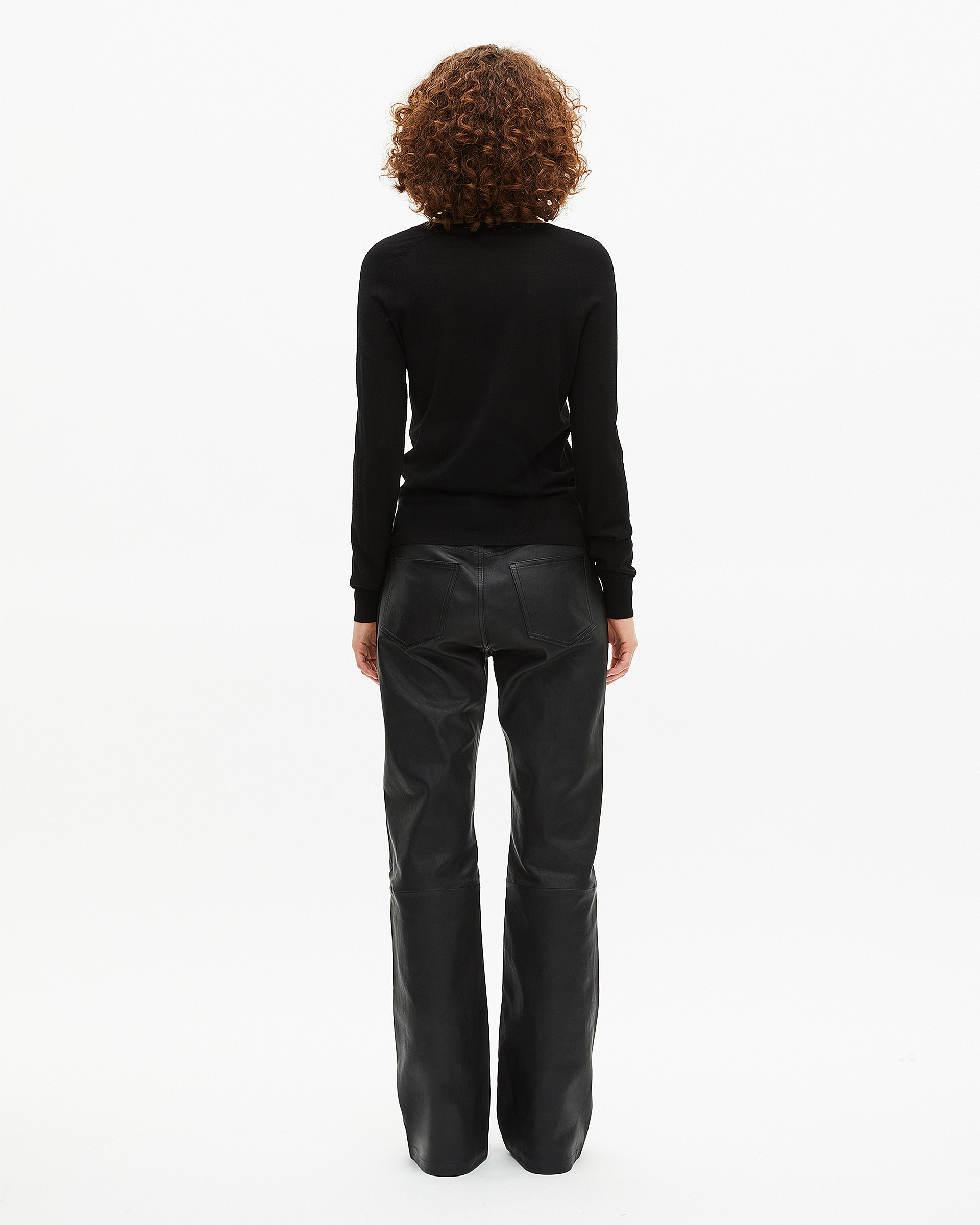 Black merino wool V-neck sweater