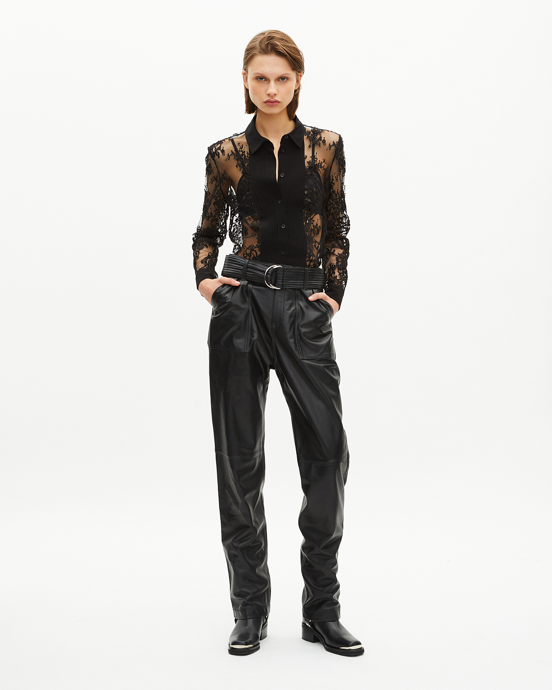 Straight-leg leather pants