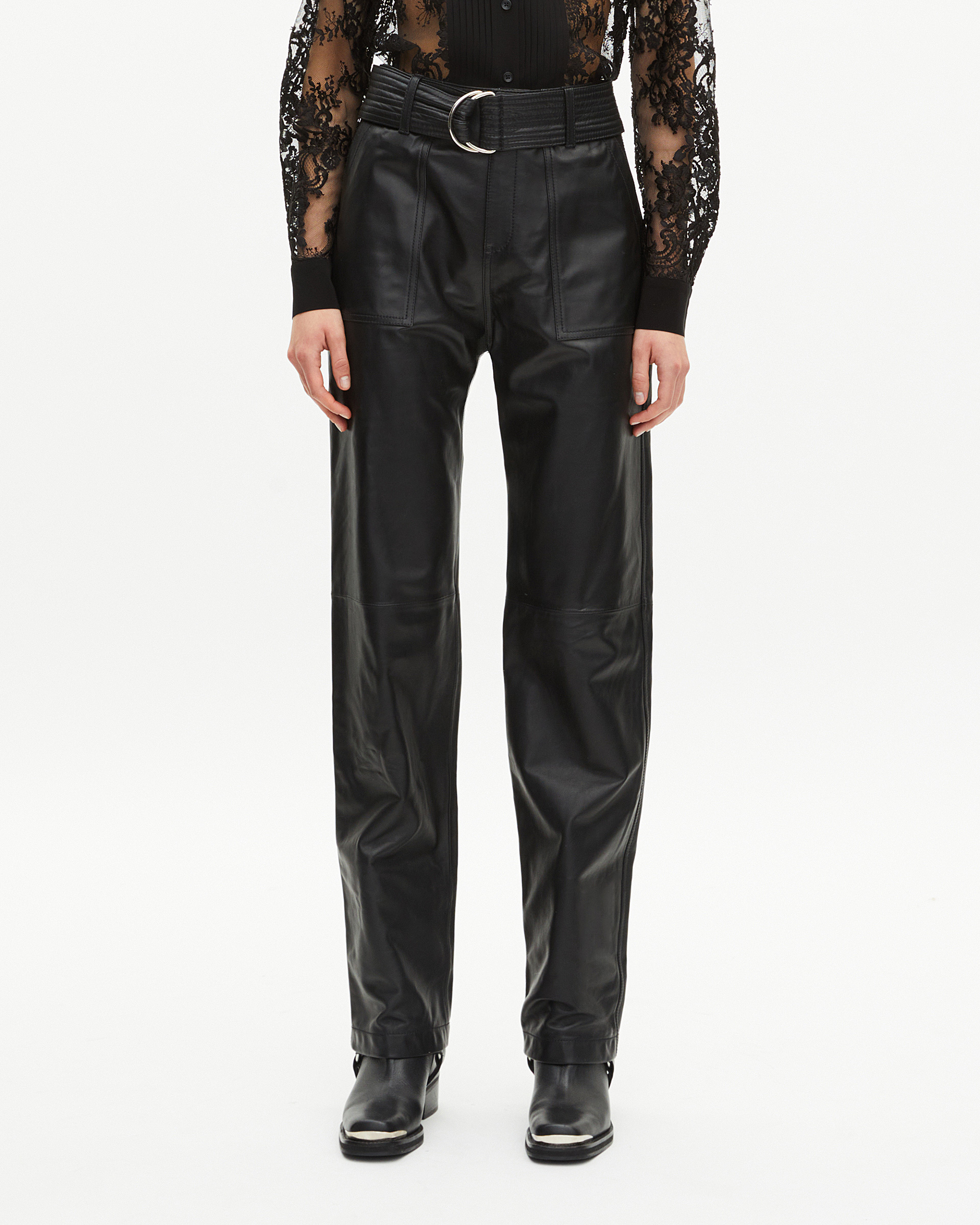 Straight-leg leather pants