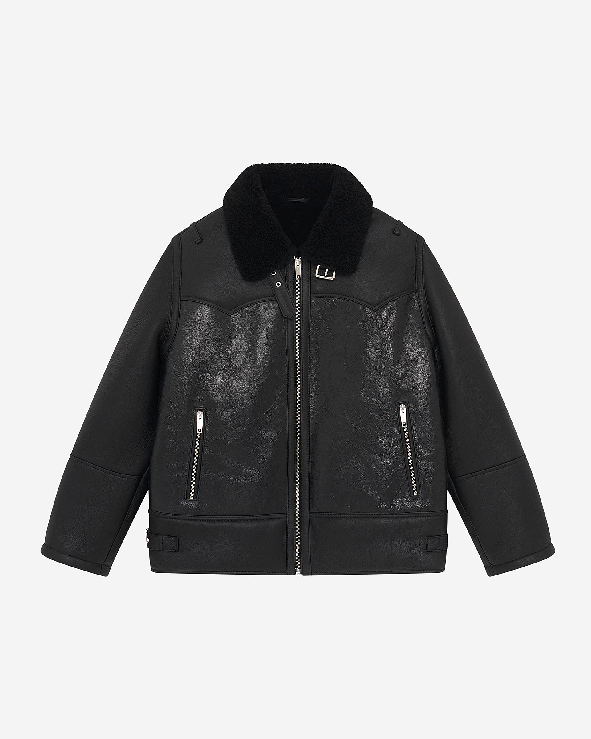 Short black sherpa fleece with sherpa collar