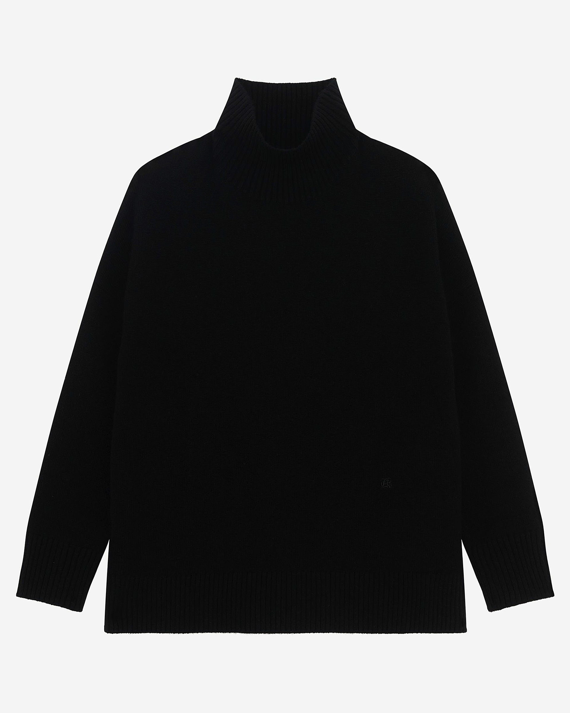 Black cashmere stand-up collar sweater