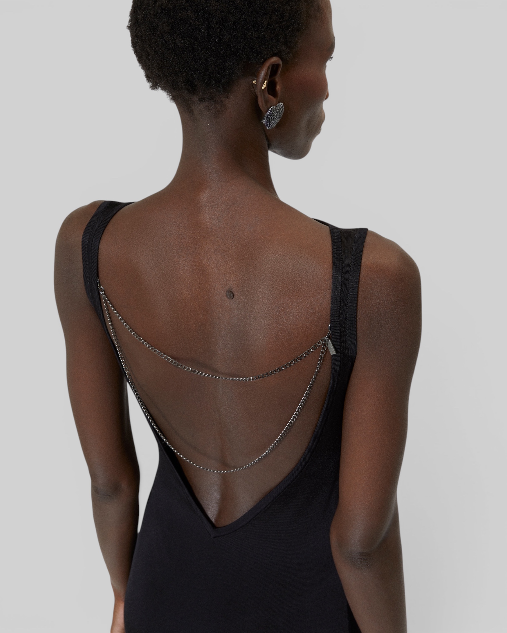 Mesh maxi dress with black chain back
