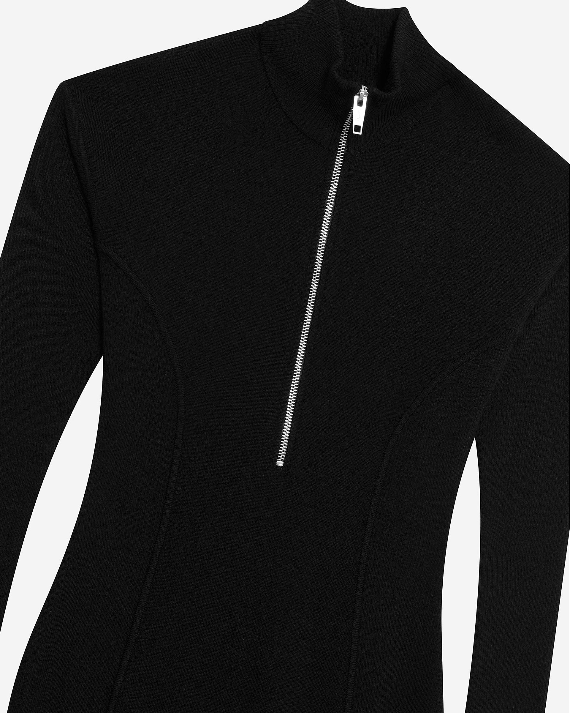 Long black wool-blend dress with zipped collar