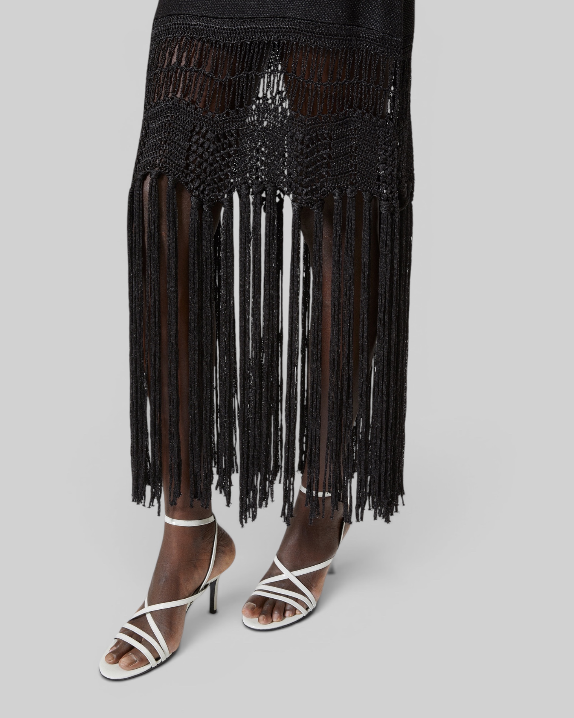 Black mesh halter dress with bangs